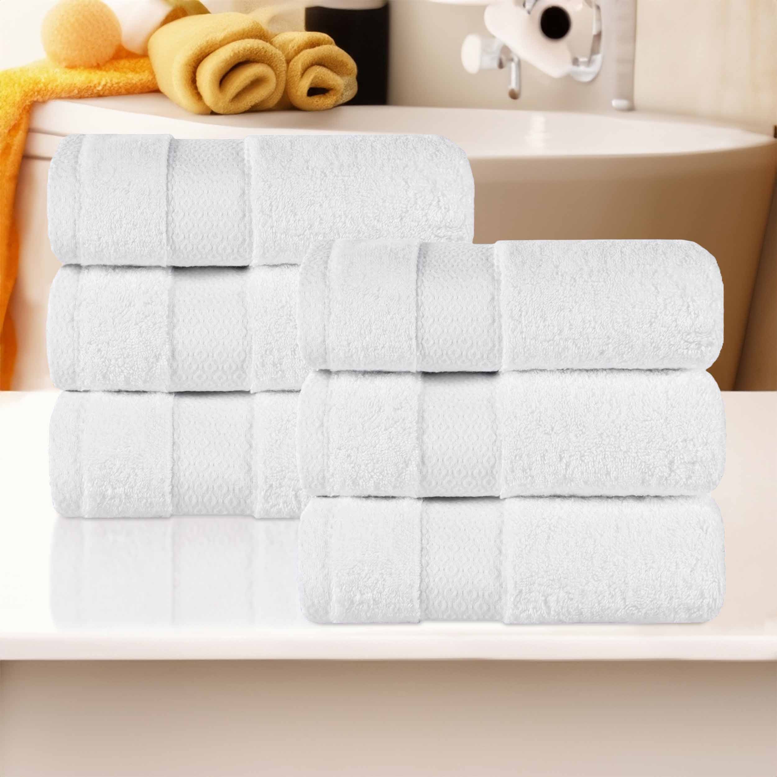 Premium Egyptian Giza Cotton Dobby Hand Towels - Set of 6 | Ultra Absorbent & Soft Bath Towels for Kitchen, Bathroom & Spa | Made in Egypt