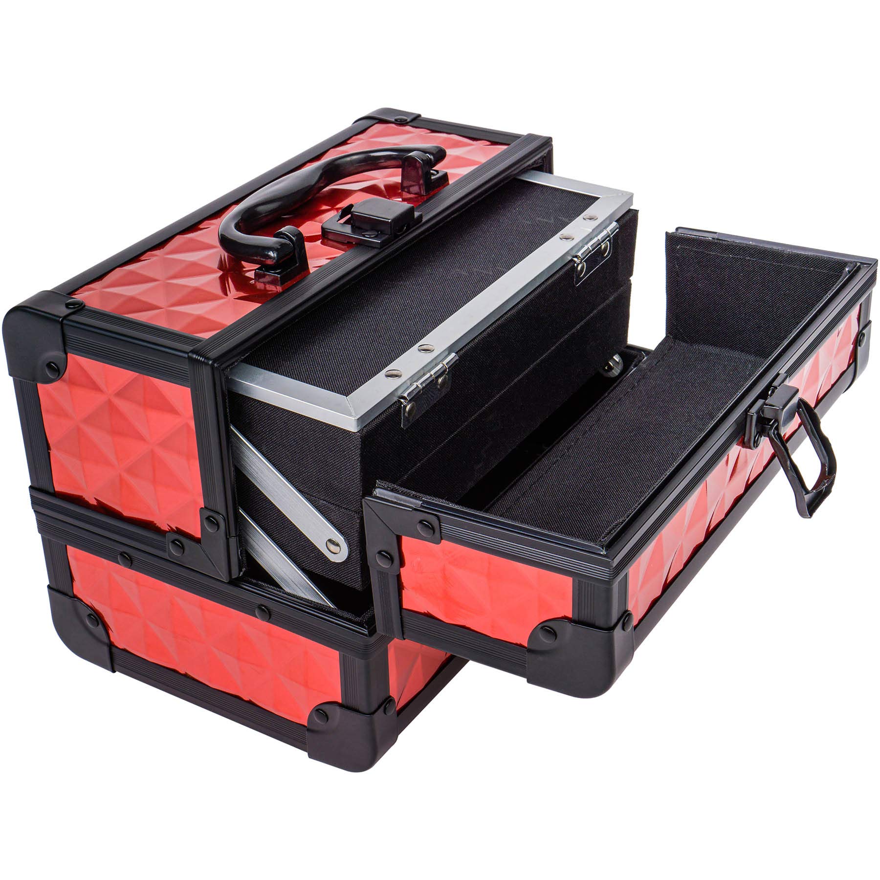 SHANY Chic Portable Makeup Train Case with Lock & Mirror - 3-Tier Cosmetic Organizer for Makeup, Jewelry Storage | Travel, Salon & Home Beauty Organization (Ruby Red)