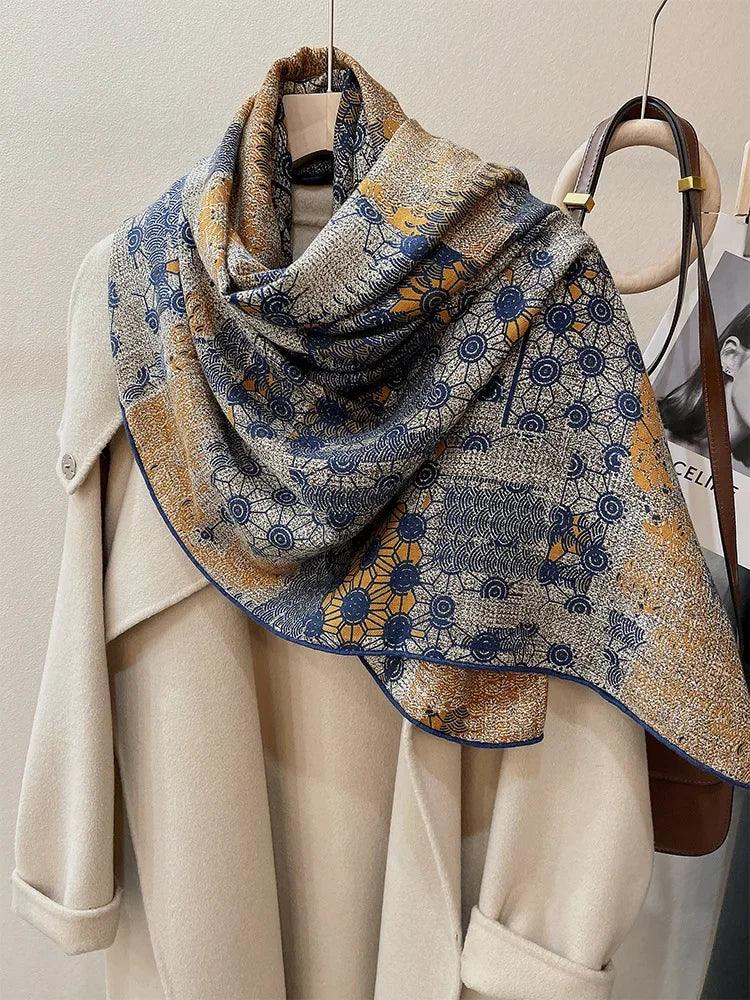 Luxury Silk Wool Blend Scarf for Women - Large Square Winter Shawl, Soft Warm Wrap for Fall & Winter - Perfect for Office, Travel & Outdoor Activities