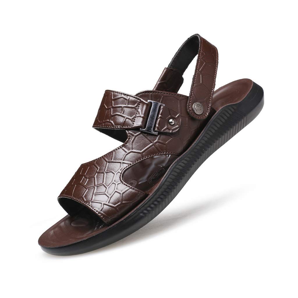 Men's Summer Leather Sandals - Comfortable Slip-On Beach Slippers for Men - Size 41 - Perfect for Beach, Pool, Vacation & Casual Outdoor Wear