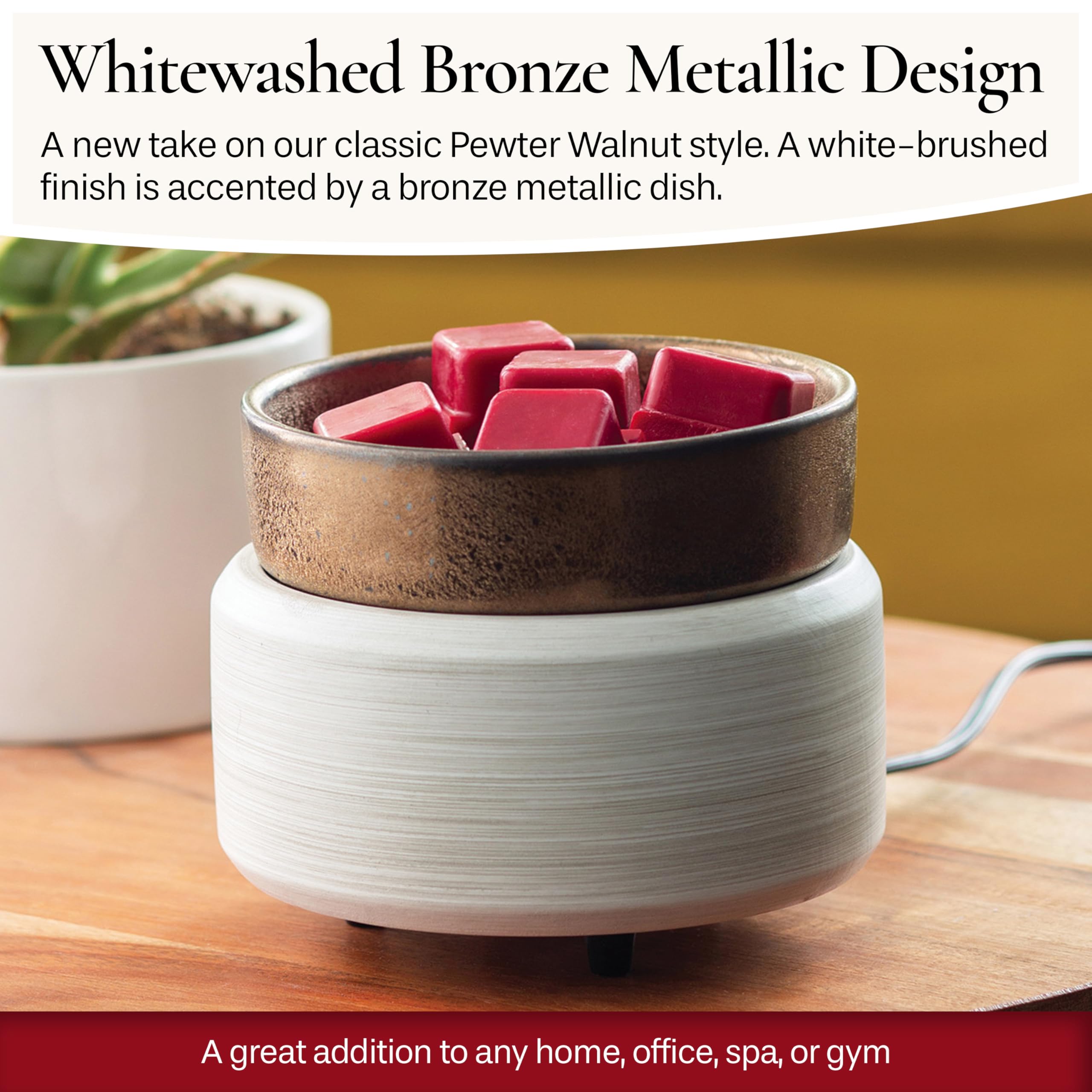 2-in-1 Candle Warmer & Fragrance Diffuser - Whitewashed Bronze Electric Wax Melter for Scented Candles and Wax Melts | Home Aromatherapy, Living Room Decor, Bedroom Relaxation, Gift Idea