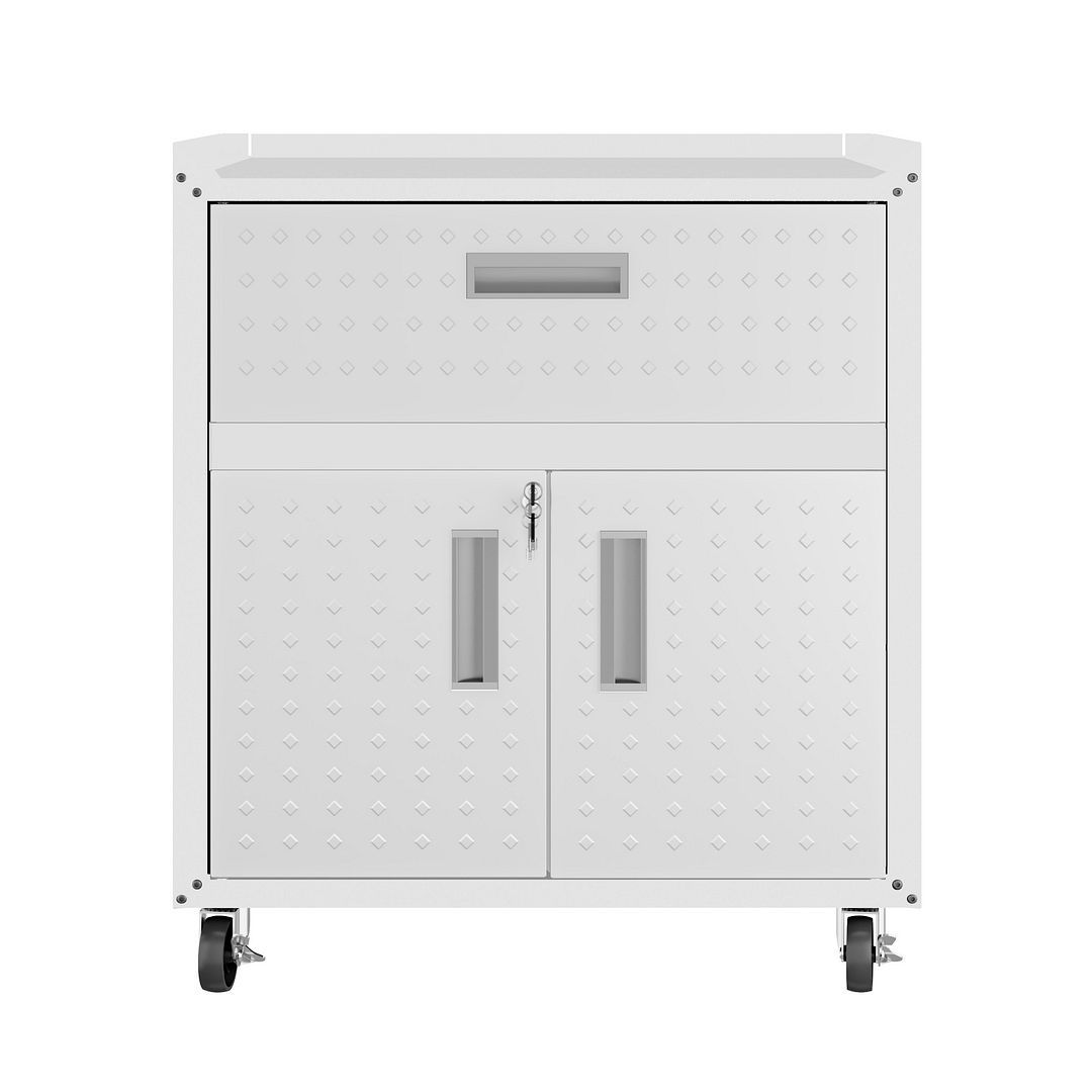 Manhattan Comfort Fortress Mobile Cabinet with Drawer and Shelves - Sturdy Rolling Storage Organizer for Office, Living Room, or Bedroom
