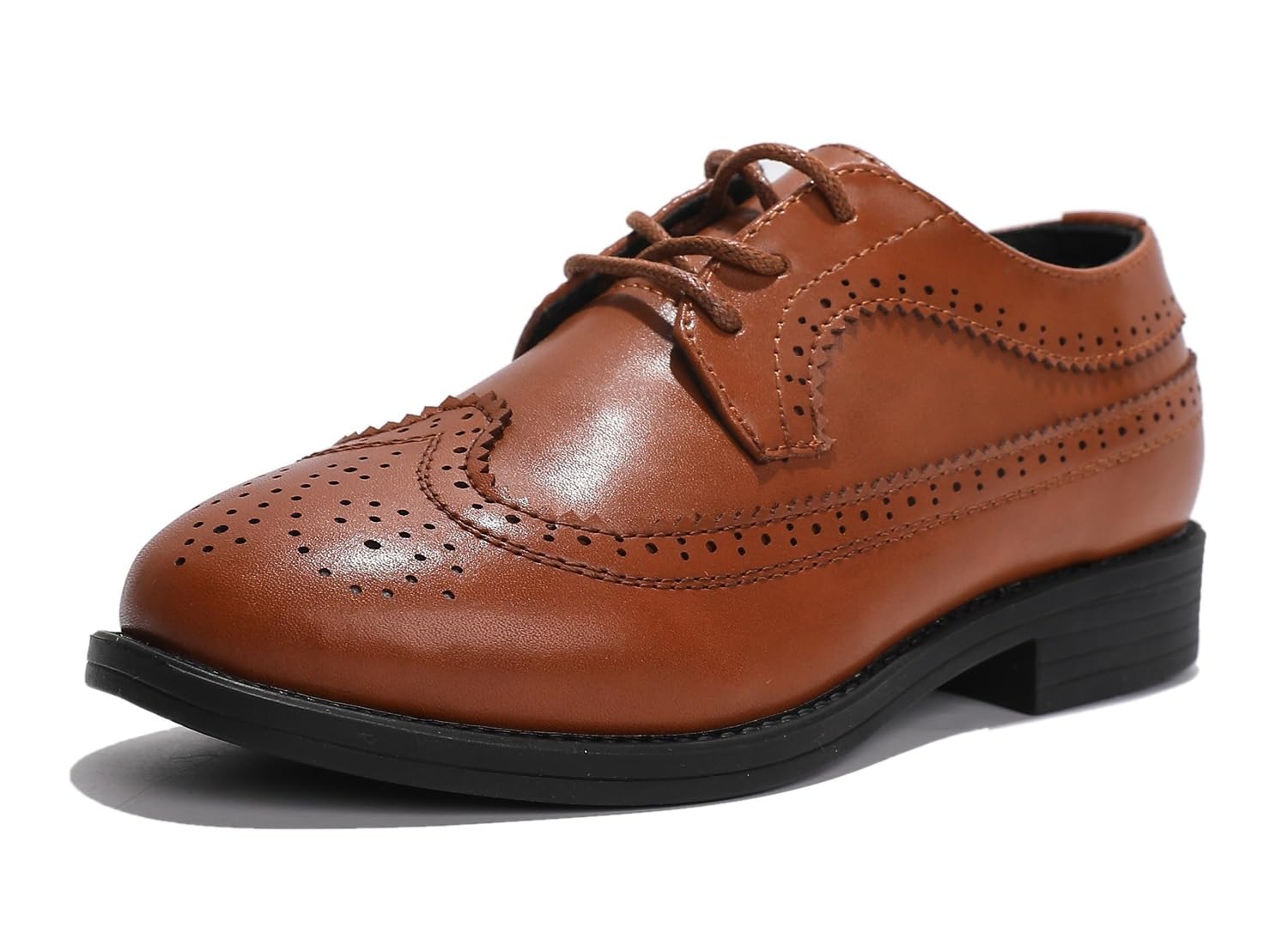 KKDOM Boys & Girls Oxford Dress Shoes - Wingtip Leather Lace-Up Formal Shoes for School, Church & Special Occasions