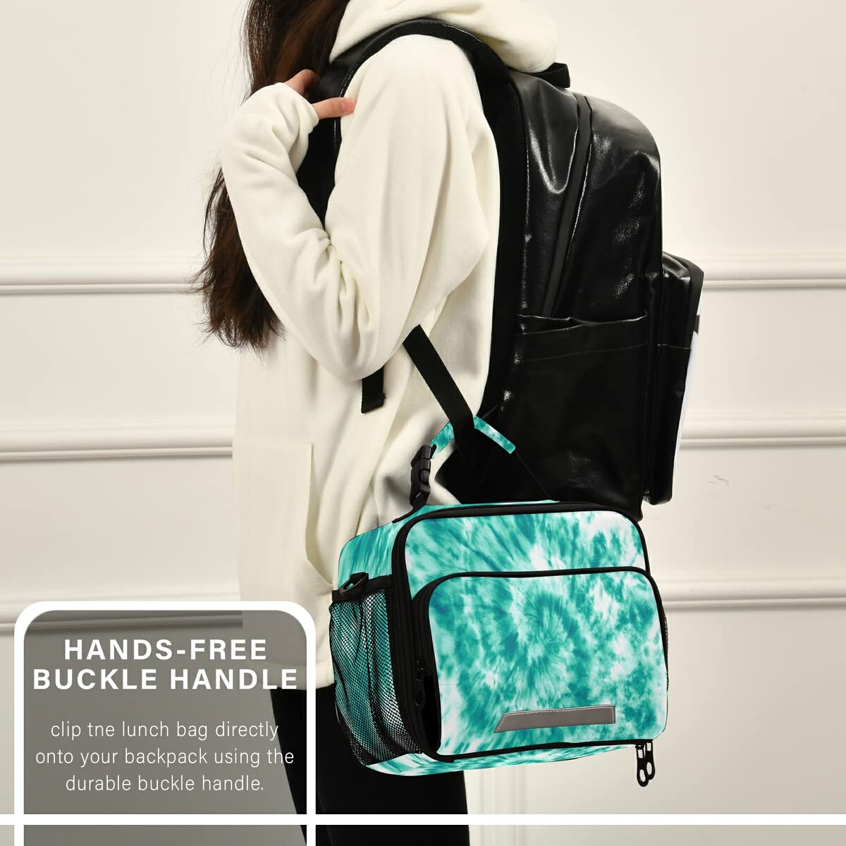 Insulated Lunch Bag for Women & Men - Teal Turquoise Tie Dye Design, Adjustable Shoulder Strap, Reusable Lunch Tote for Work, Office, School, Picnic & Outdoor Activities | Keep Meals Fresh All Day