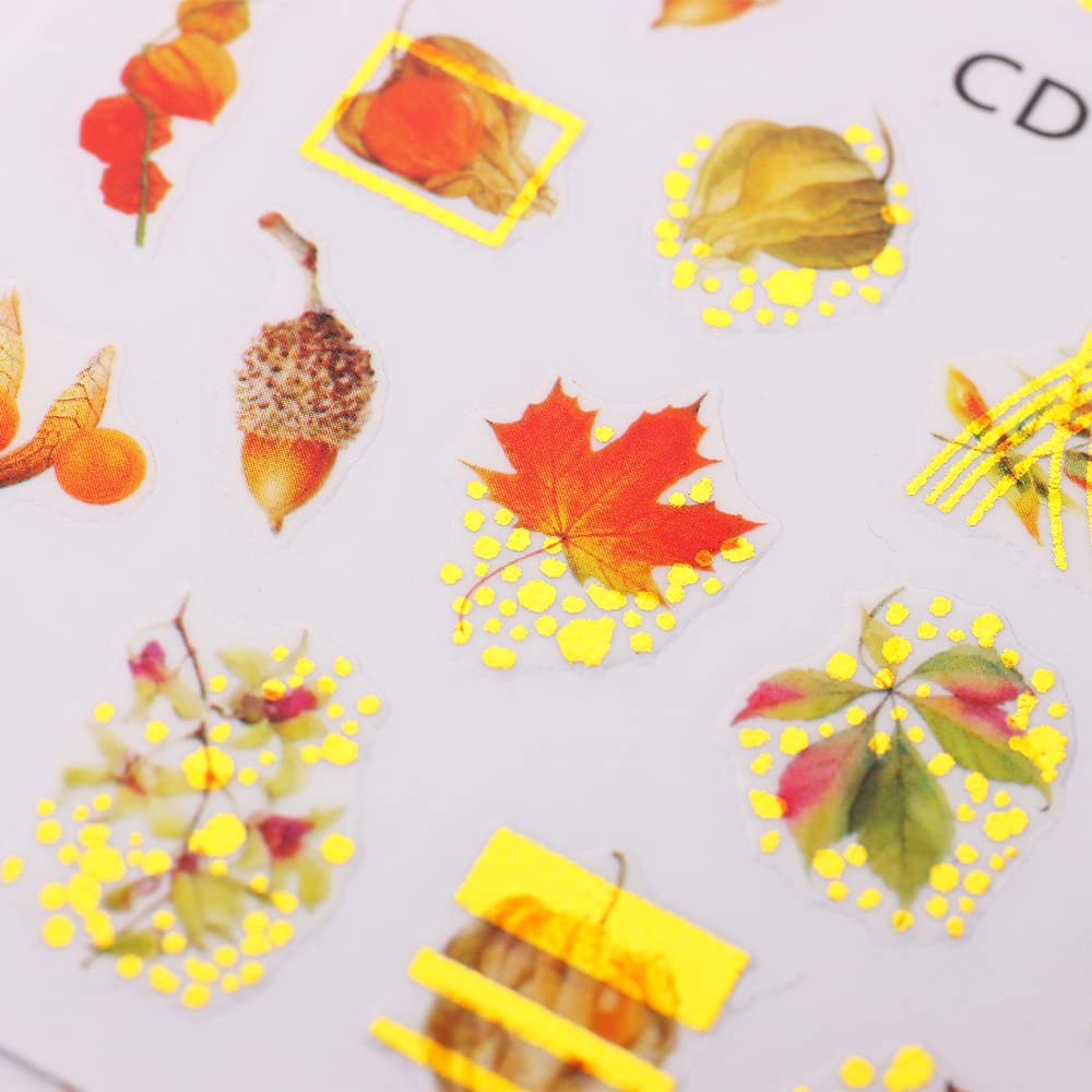 Autumn Maple Leaf Nail Stickers - 3D Self-Adhesive Nail Art Decals with Ginkgo Design for Women & Girls (8 Sheets) - Perfect for Fall Nail Art, Thanksgiving Parties, and Seasonal Manicures