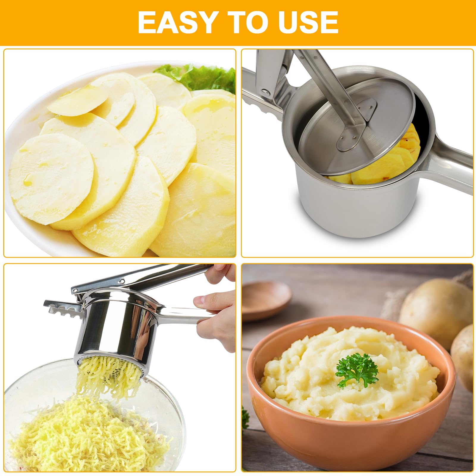 Heavy Duty 15oz Stainless Steel Potato Ricer & Masher with 3 Interchangeable Discs - Professional Potato Press for Perfect Mashed Potatoes, Baby Food & Purees - Ideal for Home Kitchens & Restaurants