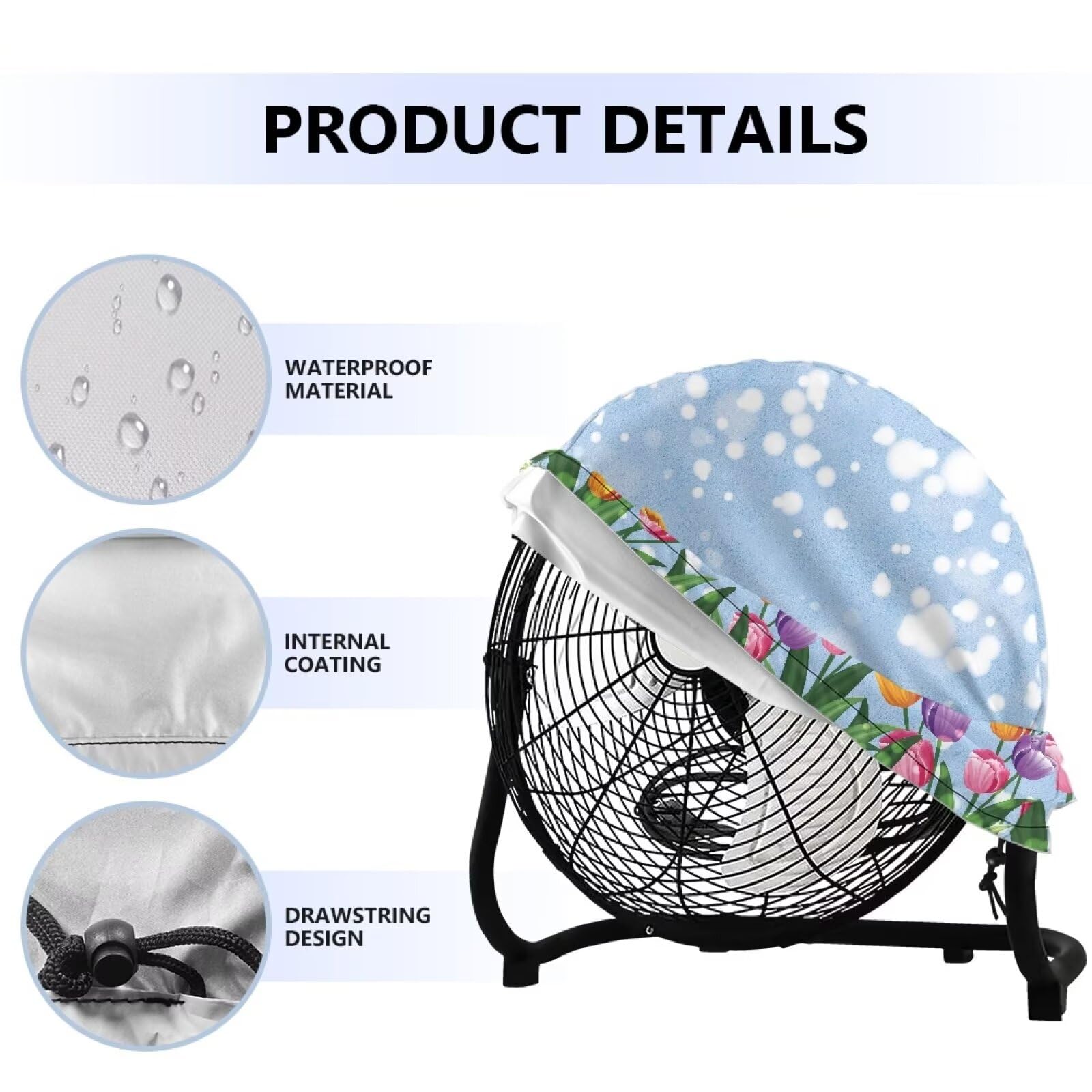 Waterproof Tulip Fan Dust Cover with Drawstring - Industrial Floor & Desktop Fan Protector for Indoor/Outdoor Use - Perfect for Wall Mounted & Standing Fans in Home, Office, Warehouse