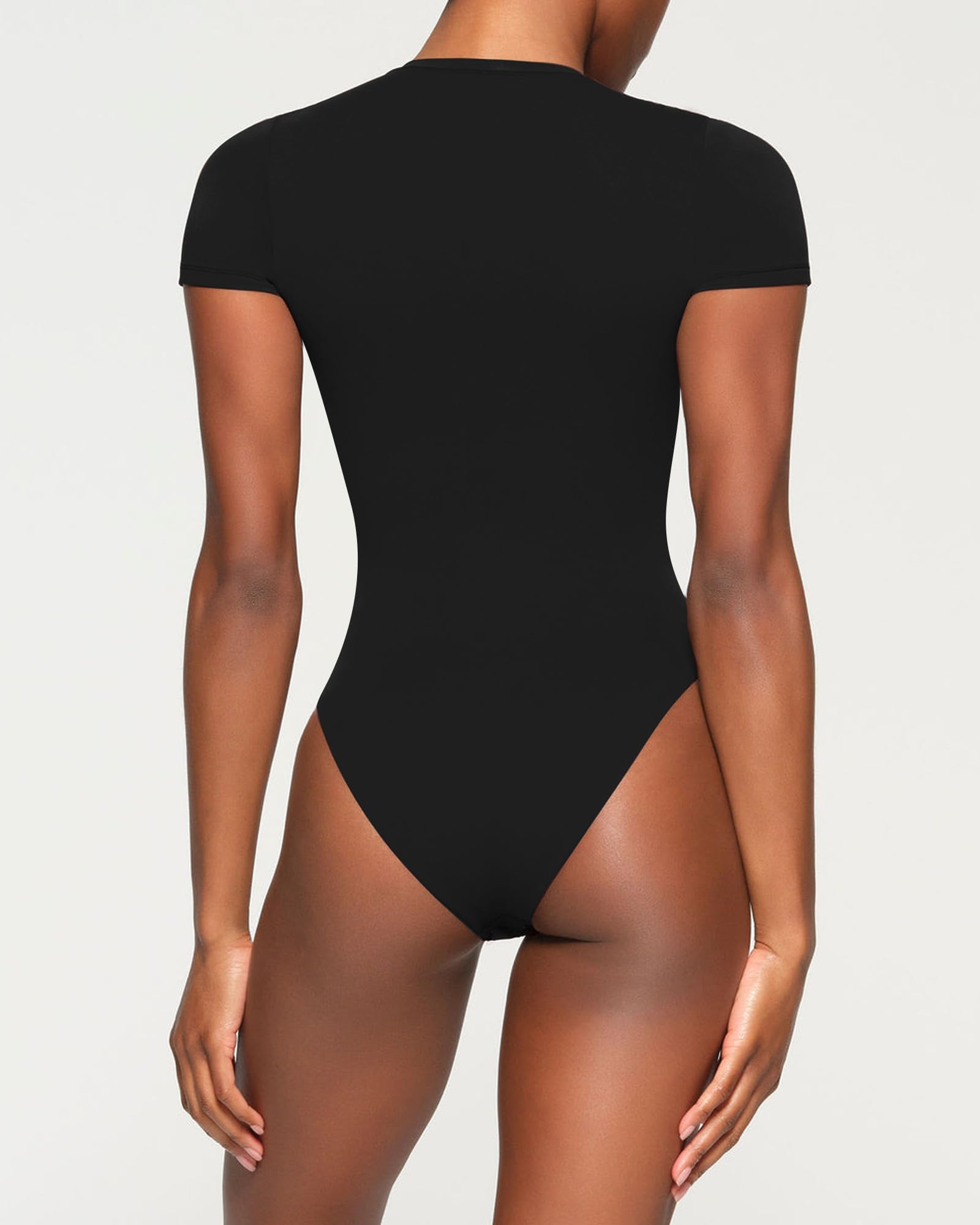 Women's Round Neck Short Sleeve Bodysuit - Stretchy Comfort Fit Basic Tops for Everyday Wear - Perfect for Layering, Office, Casual Outfits & Summer Wardrobe