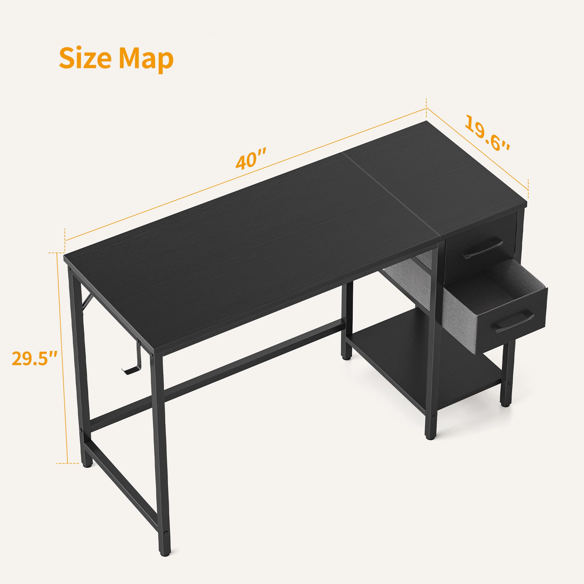 Cubiker 40 Inch Modern Computer Desk with Drawers - Home Office Writing Study Table, Small PC Workstation in Black - Perfect for Small Spaces, Dorm Rooms & Home Offices