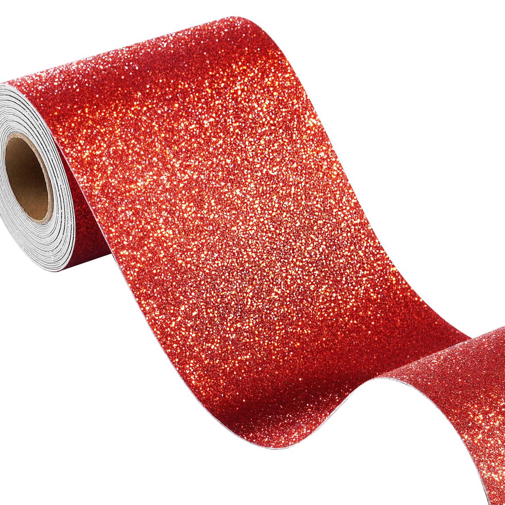 FunStick Ruby Red Glitter Wallpaper Border - Self-Adhesive Sparkle Wall Decals, Peel & Stick Contact Paper for Bedroom, Living Room, Crafts (3.9