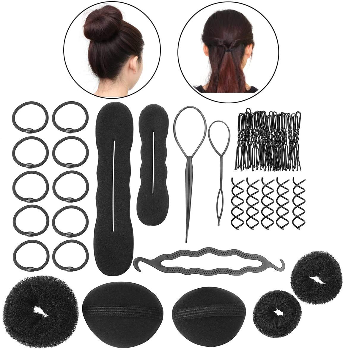 26 Pcs Hair Bun Crown Shapers & Braid Tool Set for Women & Girls - DIY Bun Maker, Clip, Curler, Roller & Twist Donut Styling Accessories Kit - Perfect for Updos, Weddings, Prom & Everyday Hairstyles