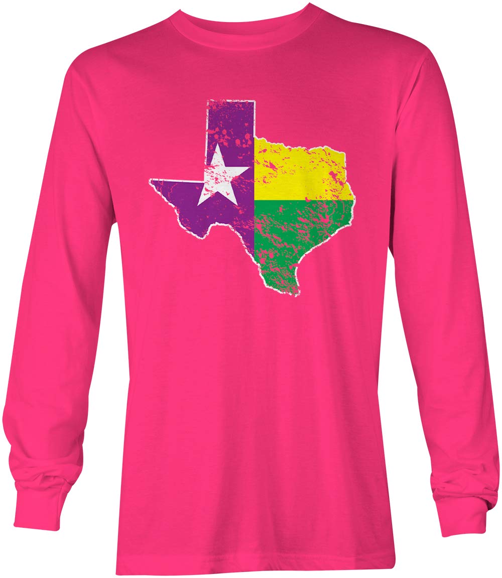 Texas Flag Mardi Gras USA Patriotic Unisex Long Sleeve Shirt - Perfect for Festivals, Parades & 4th of July Celebrations
