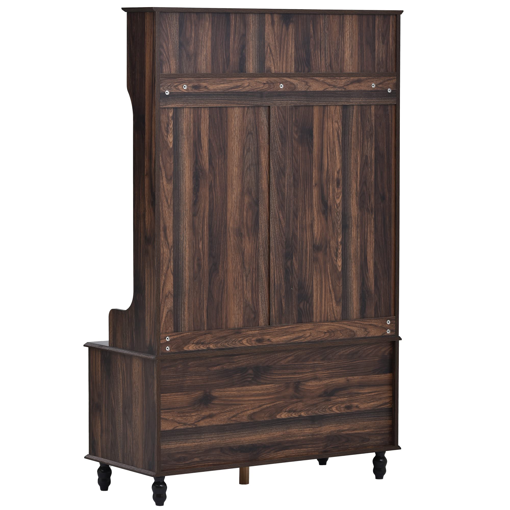 Modern Hall Tree with 4 Hooks & Storage Bench - Wooden Entryway Coat Rack with 2 Open Shelves, 4-in-1 Space Saving Design for Hallway, Foyer or Mudroom - Perfect for Organizing Coats, Shoes & Accessories