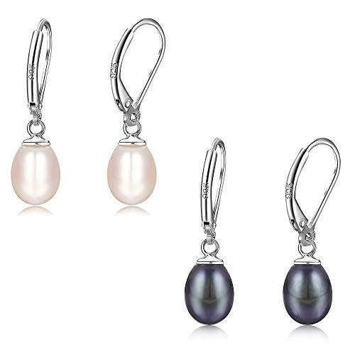 1 Pairs White Pearls + 1 Pairs Purple Pearls
