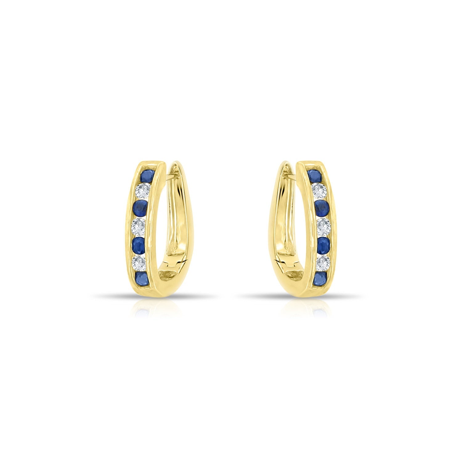 14K Yellow Gold Sapphire Diamond Huggie Earrings - 0.65cttw Elegant Hoop Earrings for Women, Perfect for Weddings, Parties & Everyday Wear