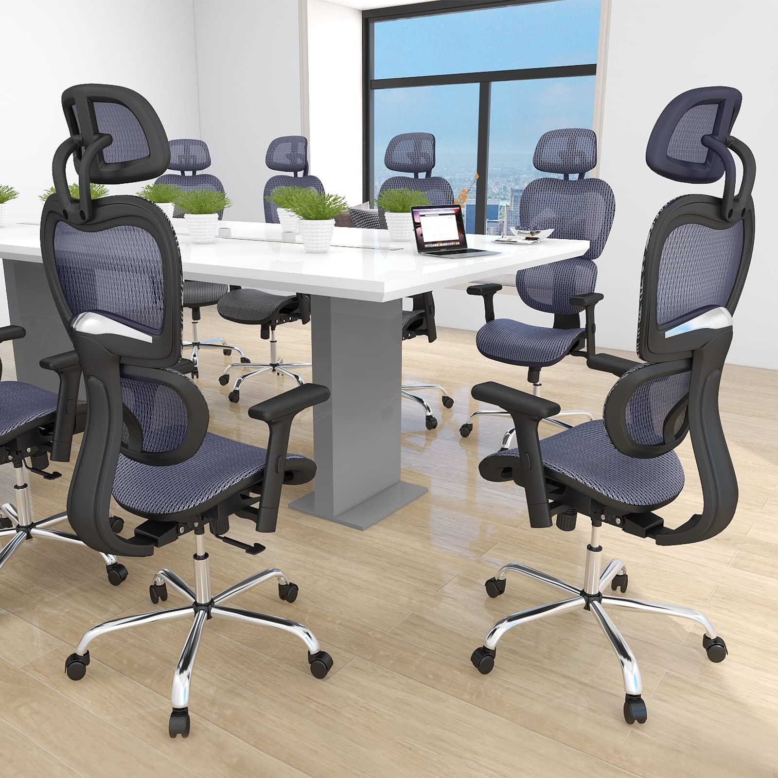 Ergonomic High Back Office Chair with Headrest & Lumbar Support - Adjustable Swivel Mesh Computer Chair with Movable Armrests, 300 lbs Weight Capacity - Perfect for Home Office, Executive Workspace & Long Hours Sitting