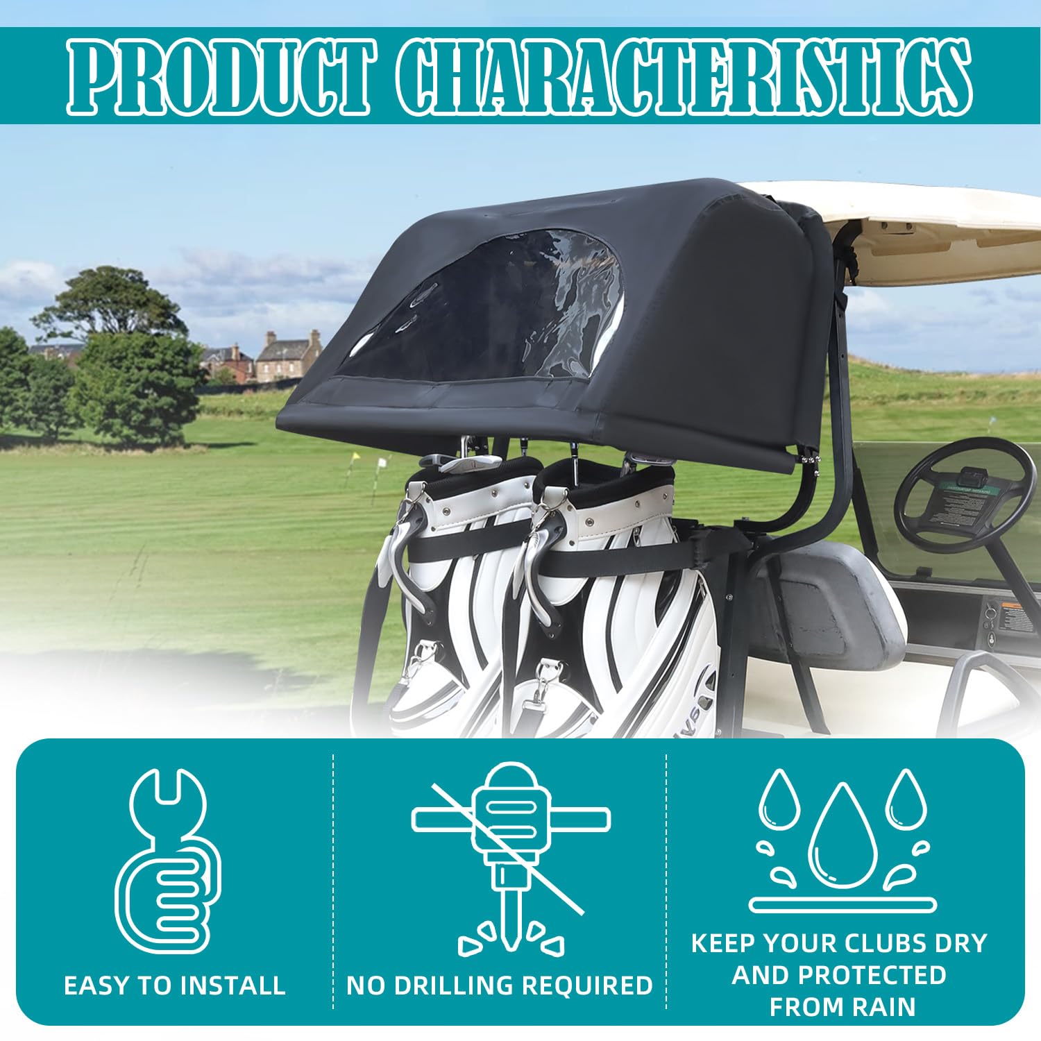 Universal Rear Bag Rain Cover Kit for Golf Carts - Waterproof Protection for Golf Clubs & Equipment - Perfect for Rainy Days & Outdoor Storage