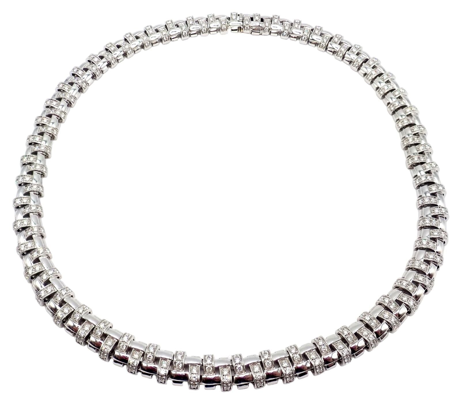 Authentic Tiffany & Co Vannerie 18k White Gold Basket Weave Diamond Necklace | Luxury Jewelry for Women | Perfect for Weddings, Anniversaries & Special Occasions