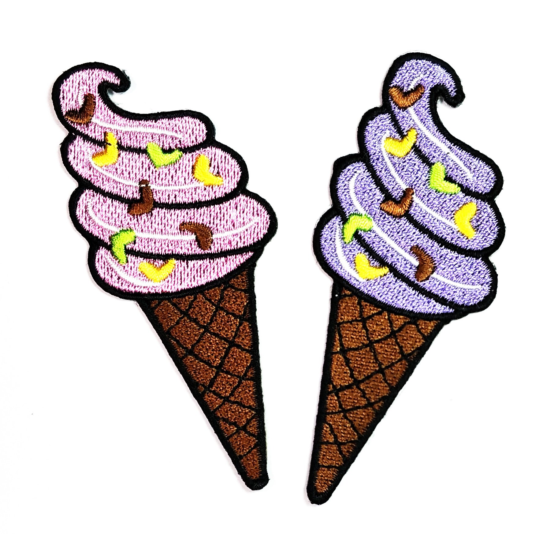 HHO 2-Piece Ice Cream Cone Patch - Embroidered Badge for Bags, Jackets & T-Shirts | DIY Fashion Accessory
