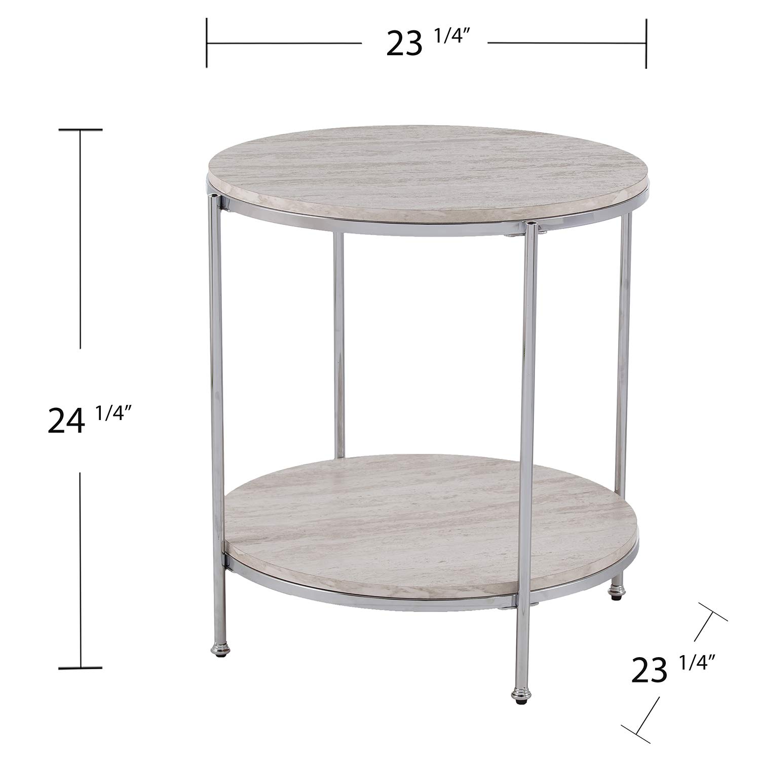 SEI Furniture Silas Round Faux Stone End Table - Silver Finish | Modern Accent Table for Living Room, Bedroom & Office Decor