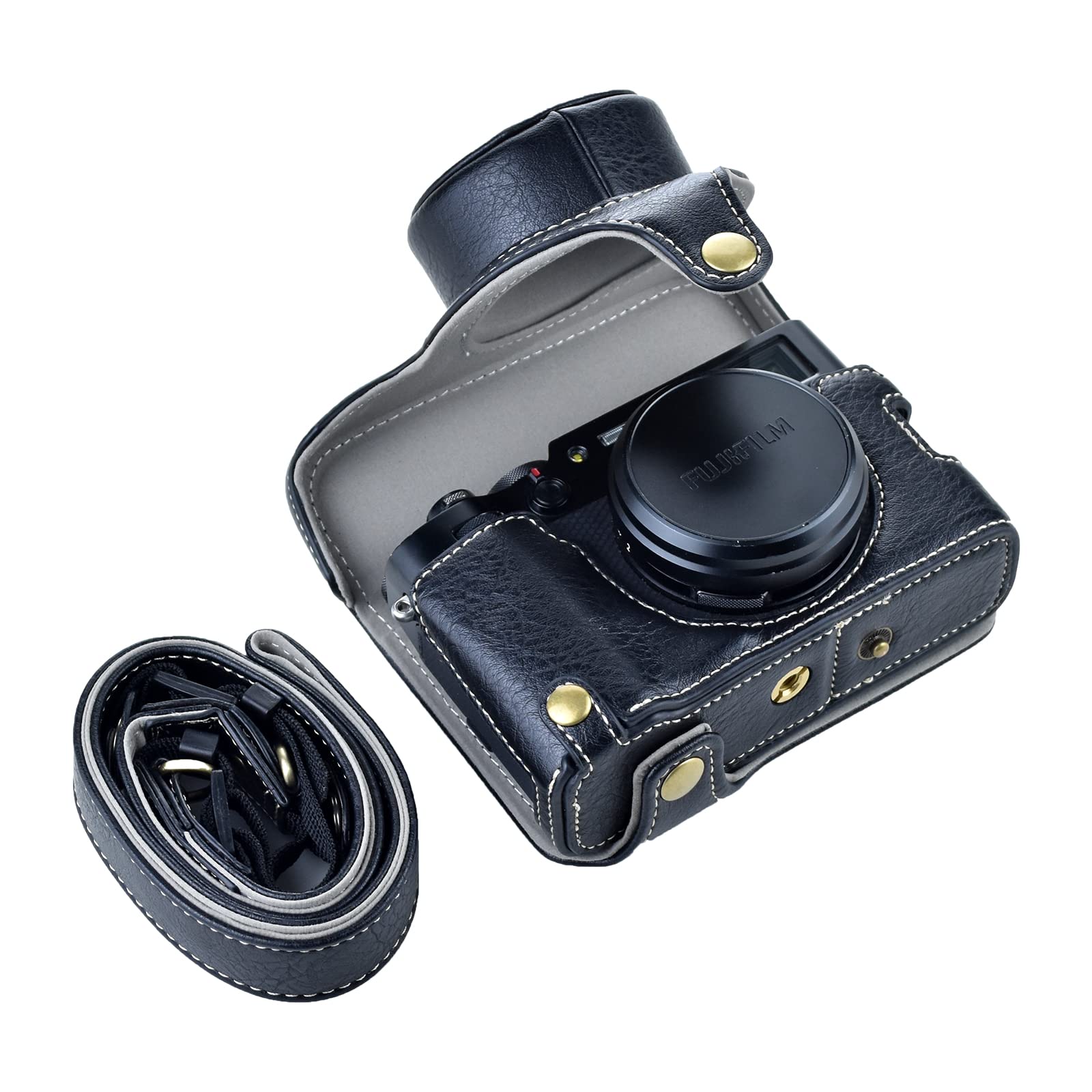 **Rieibi X100V Camera Case - Genuine Leather Protective Cover for Fujifilm X100V Digital Camera - Vintage Style with Adjustable Strap & Enhanced Grip - Perfect for Travel, Street Photography & Everyday Use - Black**