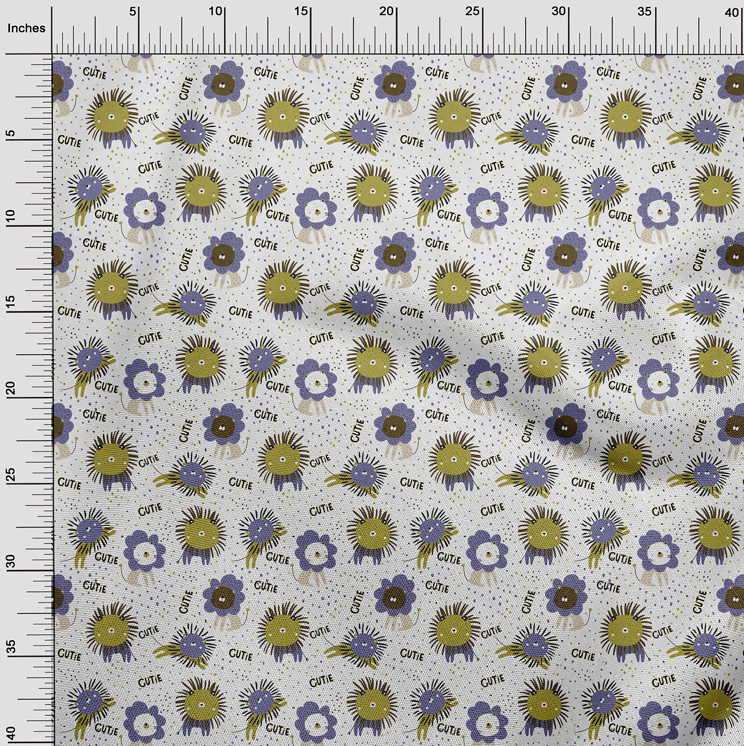 Premium Cotton Cambric Lime Green Fabric for Kids - Cute Animal Print Quilting & Sewing Material by The Yard (56