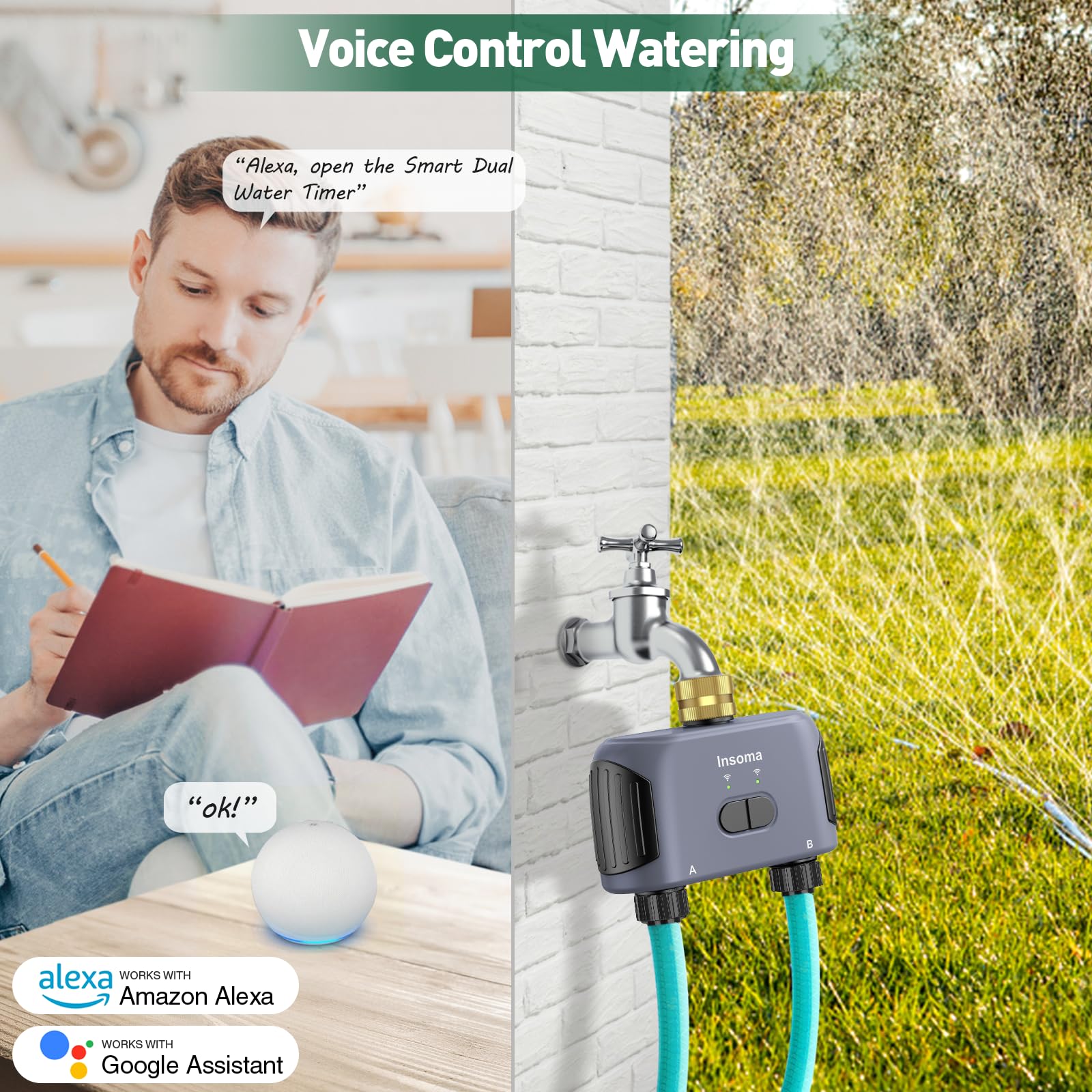 Smart WiFi Water Timer for Garden Hose - 2 Zone Sprinkler Timer with APP Remote Control, Alexa Voice Control, Rain Delay & Manual Mode | Perfect for Lawn, Yard & Garden Irrigation System | Works with Alexa & Smart Home Devices