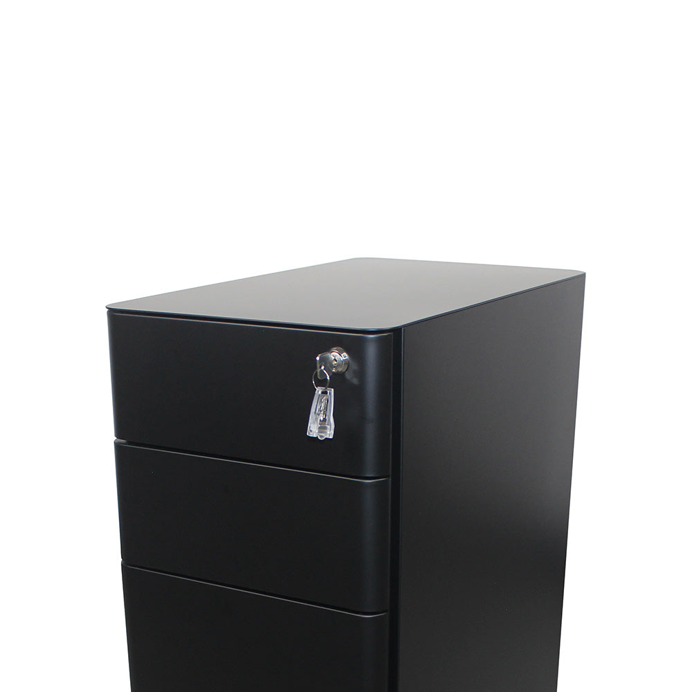 MARLO 3 Drawer Slim Mobile Pedestal Cabinet - Black | Compact Rolling File Storage for Office & Home | Perfect for Small Spaces & Organization