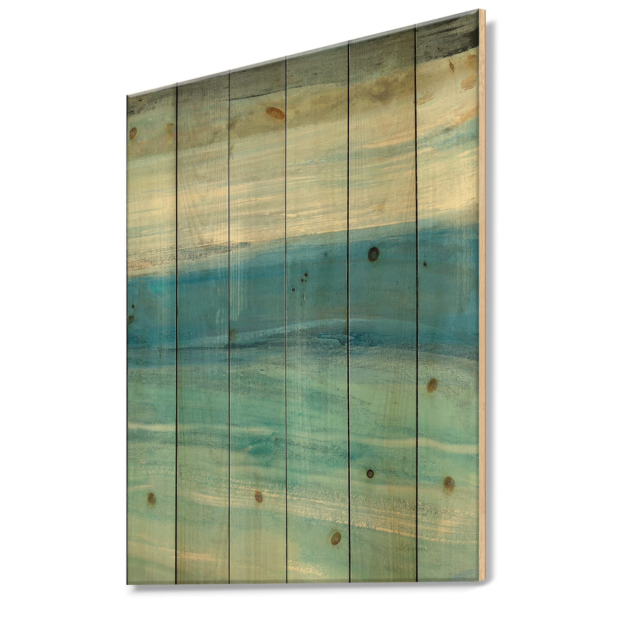 DesignQ From The Shore IV Traditional Blue Wood Wall Art - Large Abstract Wooden Wall Decor Panels Printed on Natural Pine - Perfect for Living Room, Bedroom & Office Decoration