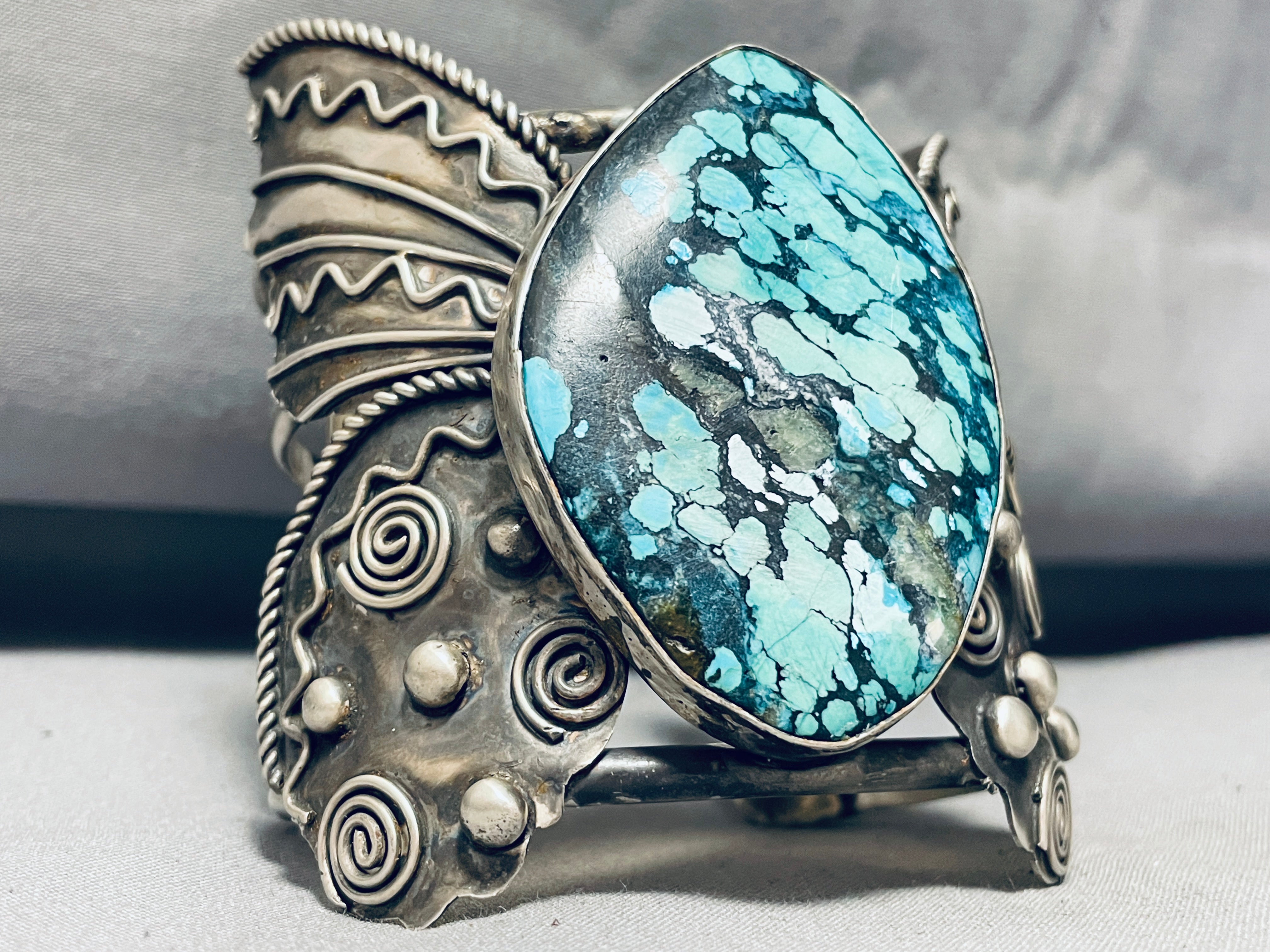 Authentic Navajo Butterfly Turquoise Sterling Silver Cuff Bracelet - 138 Grams - Handmade Native American Jewelry for Women - Perfect for Boho, Western & Festival Fashion