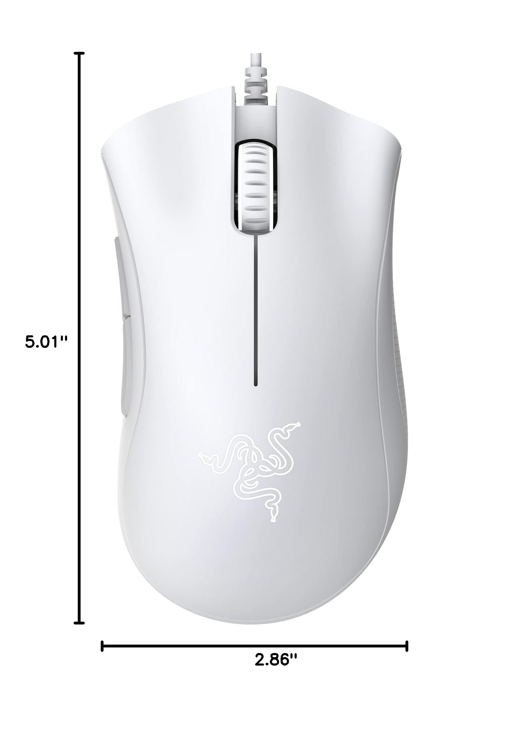 Razer DeathAdder Essential Gaming Mouse - 6400 DPI Optical Sensor, 5 Programmable Buttons, Mechanical Switches, Rubber Side Grips - Mercury White - Perfect for PC Gaming, Esports & Office Work