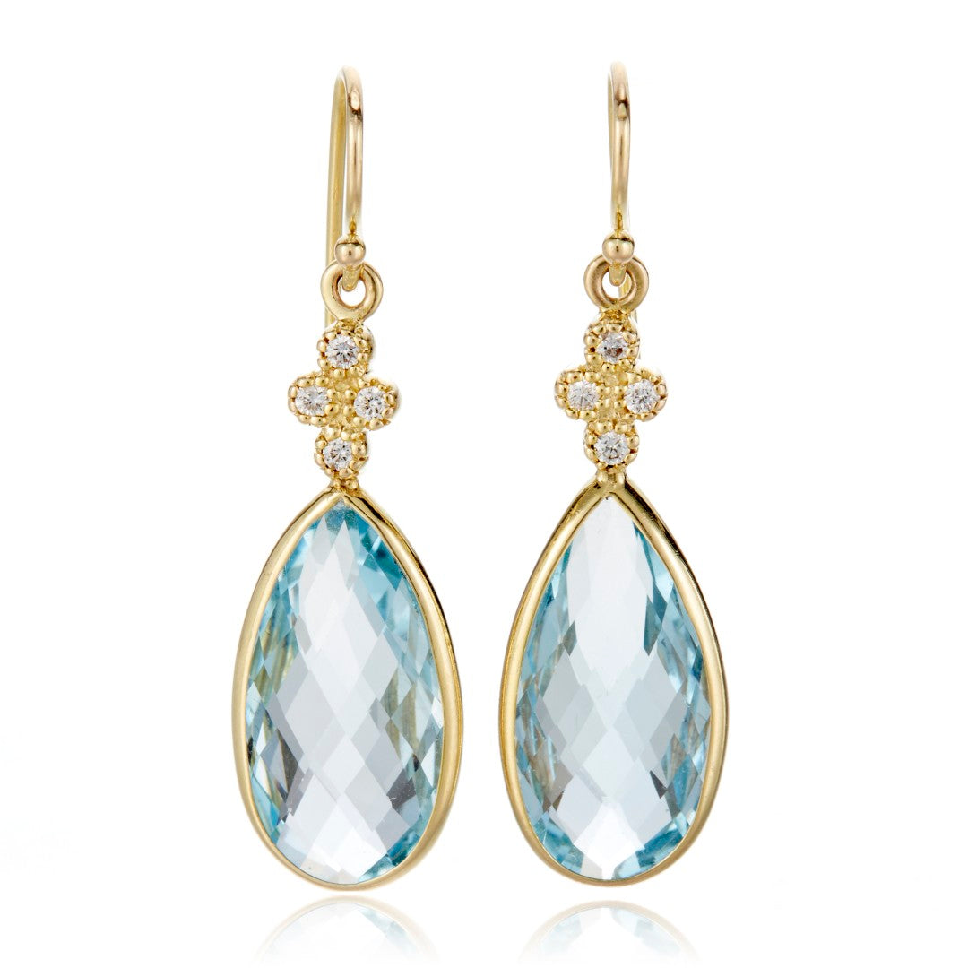 Exquisite Swiss Blue Topaz & Diamond Drop Earrings – 925 Sterling Silver Dangle Jewelry for Women | Perfect for Weddings, Parties & Special Occasions
