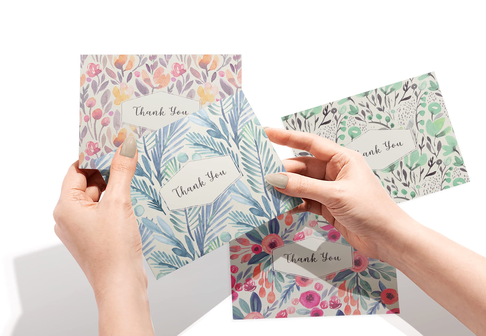 Eco-Friendly Floral Thank You Cards Set of 12 with Envelopes - 5.5