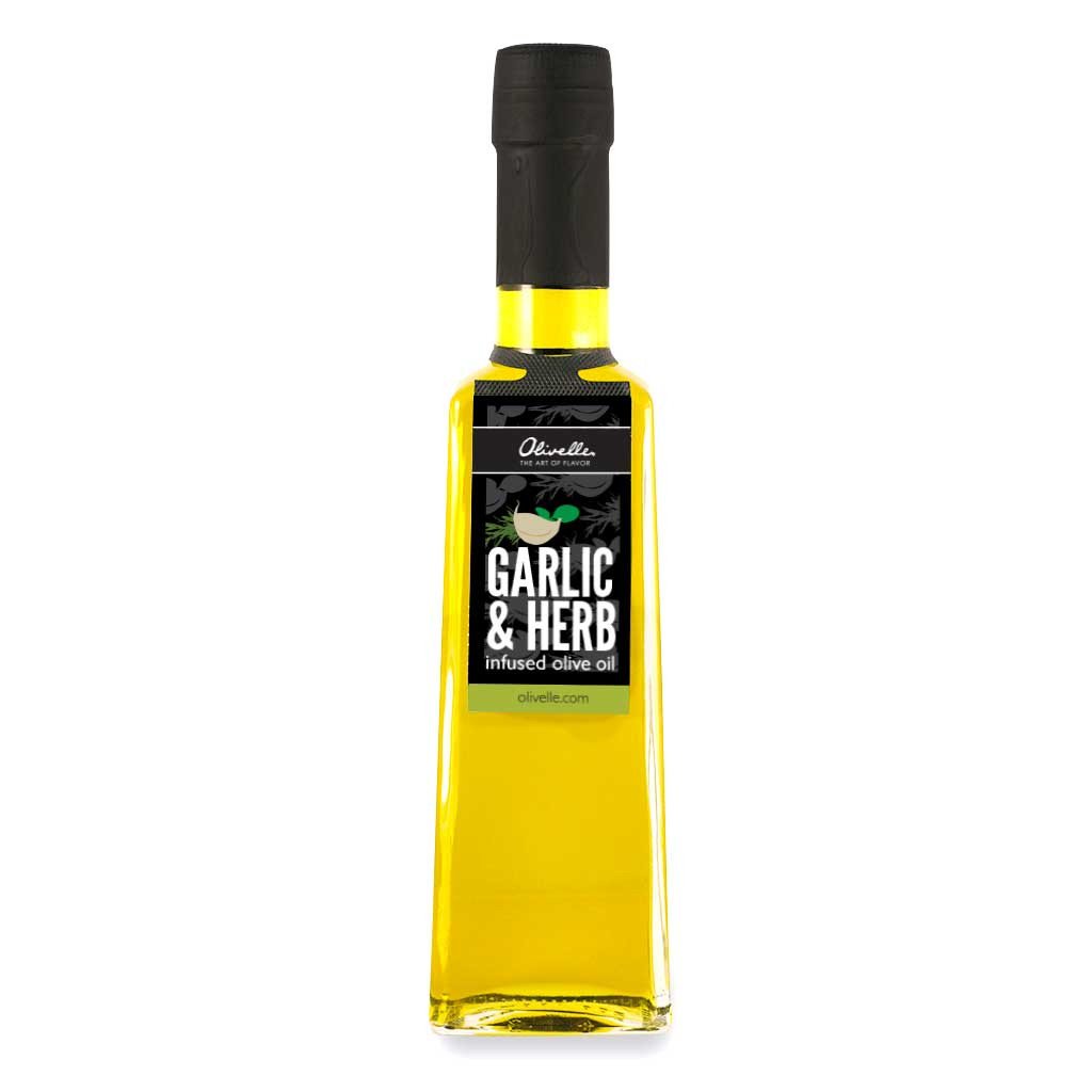 Premium Garlic & Herb Infused Olive Oil - Cold Pressed Extra Virgin, Perfect for Cooking, Salad Dressing & Gourmet Recipes - 16.9 Fl Oz (500ml) Glass Bottle