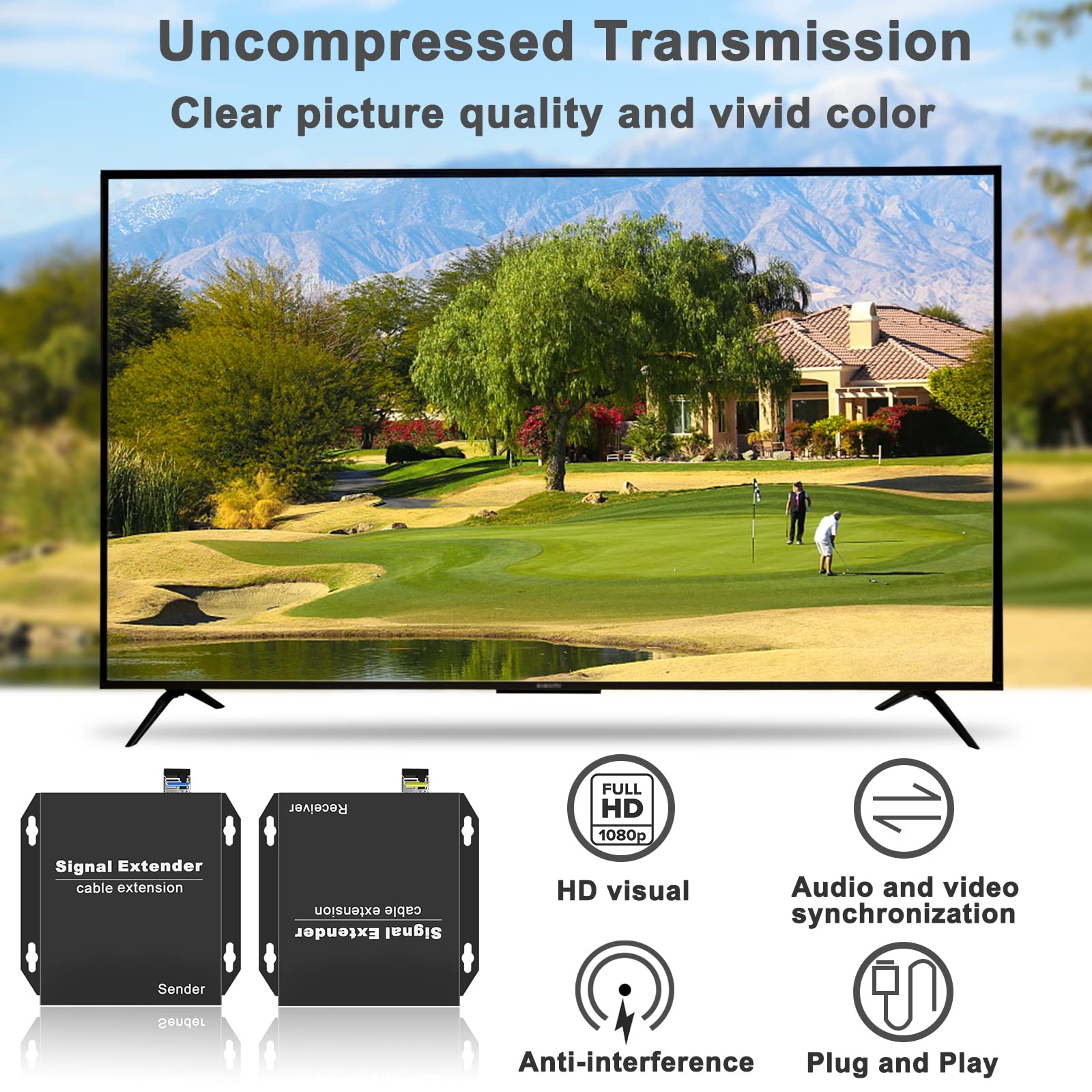 HDMI Fiber Optic Extender - 1080P@60Hz Full HD Uncompressed Transmission up to 20km, Plug & Play, Compatible with All OS - Perfect for Home Theater, Conference Rooms & Long-Distance AV Setups