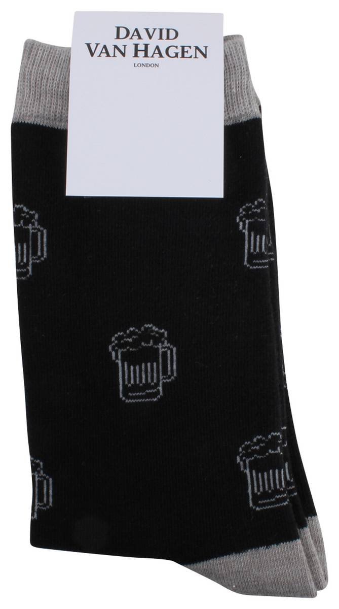 Men's Beer Themed Socks - Black & Grey Crew Socks for Casual Wear, Gifts & Beer Lovers