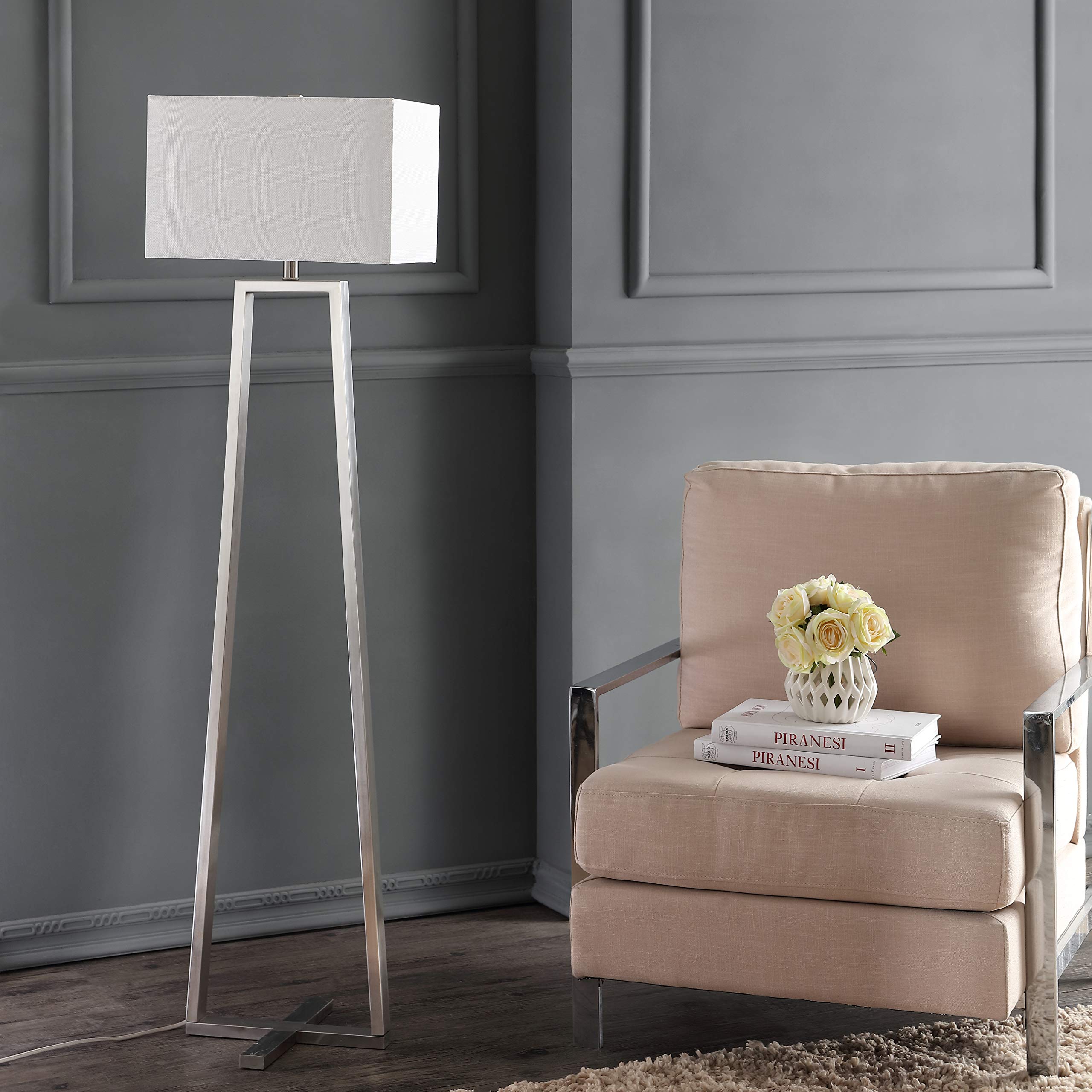 SAFAVIEH Lyell Modern Minimalist 60-inch Floor Lamp - Nickel Finish with LED Bulb Included - Perfect for Living Room, Bedroom & Home Office Lighting