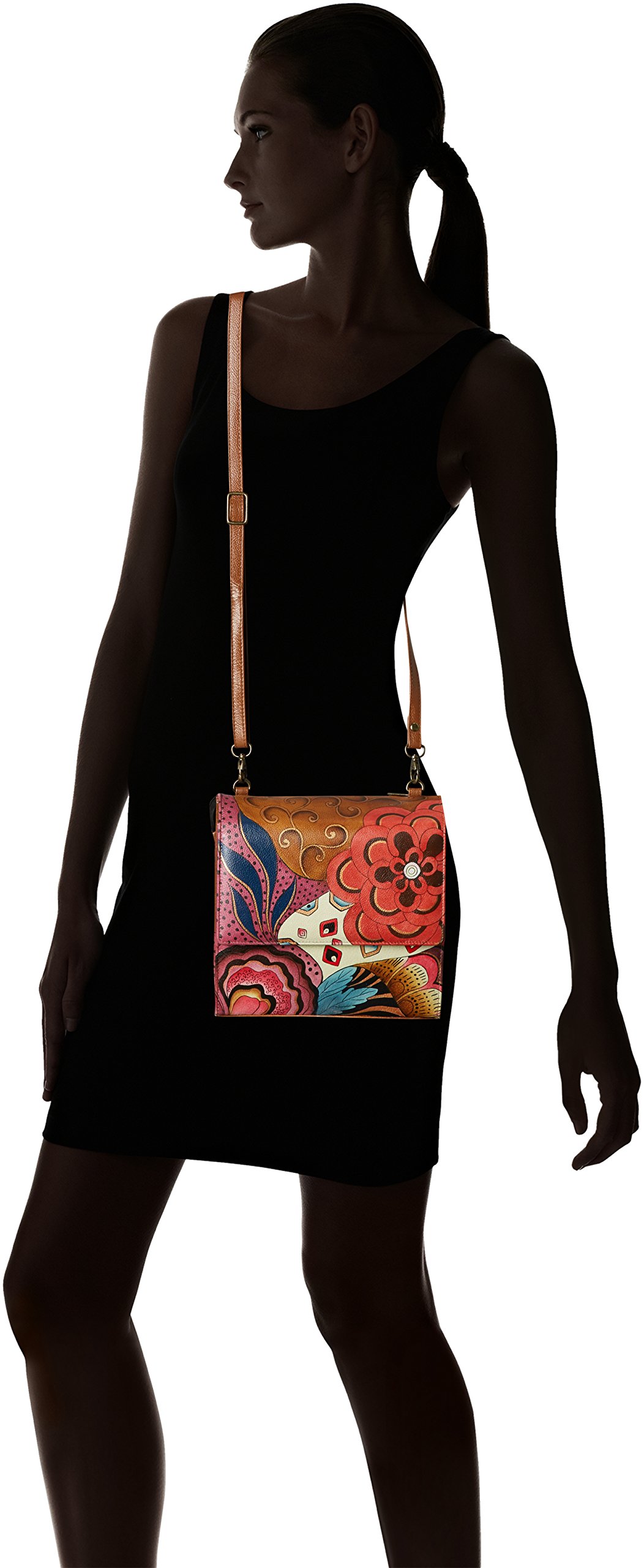 Anna by Anuschka Hand Painted Genuine Leather Women's Flap Crossbody Purse Organizer Bag - Perfect for Work, Travel & Everyday Use