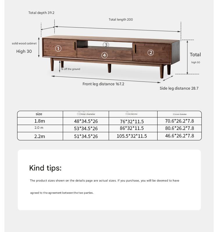 Premium Black Walnut Solid Wood TV Stand Cabinet with Storage - Modern Entertainment Center for Living Room, Home Theater & Media Organization