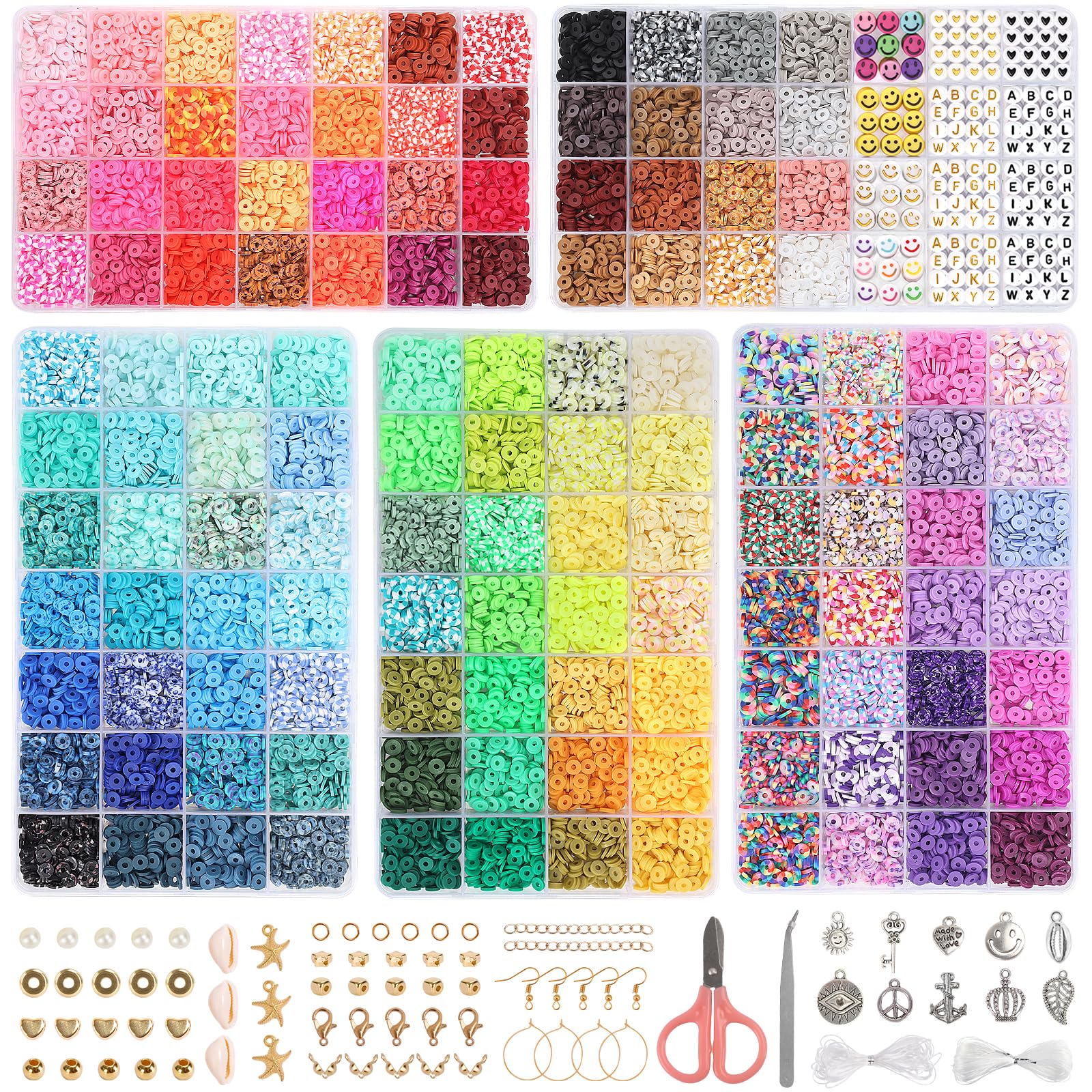 16860 Pcs Polymer Clay Beads Kit - 128 Colors Flat Preppy Spacer Heishi Beads with Charms for DIY Jewelry Making, Bracelets, Necklaces & Craft Gifts | Perfect for Teens, Kids & Adults Arts & Crafts Projects