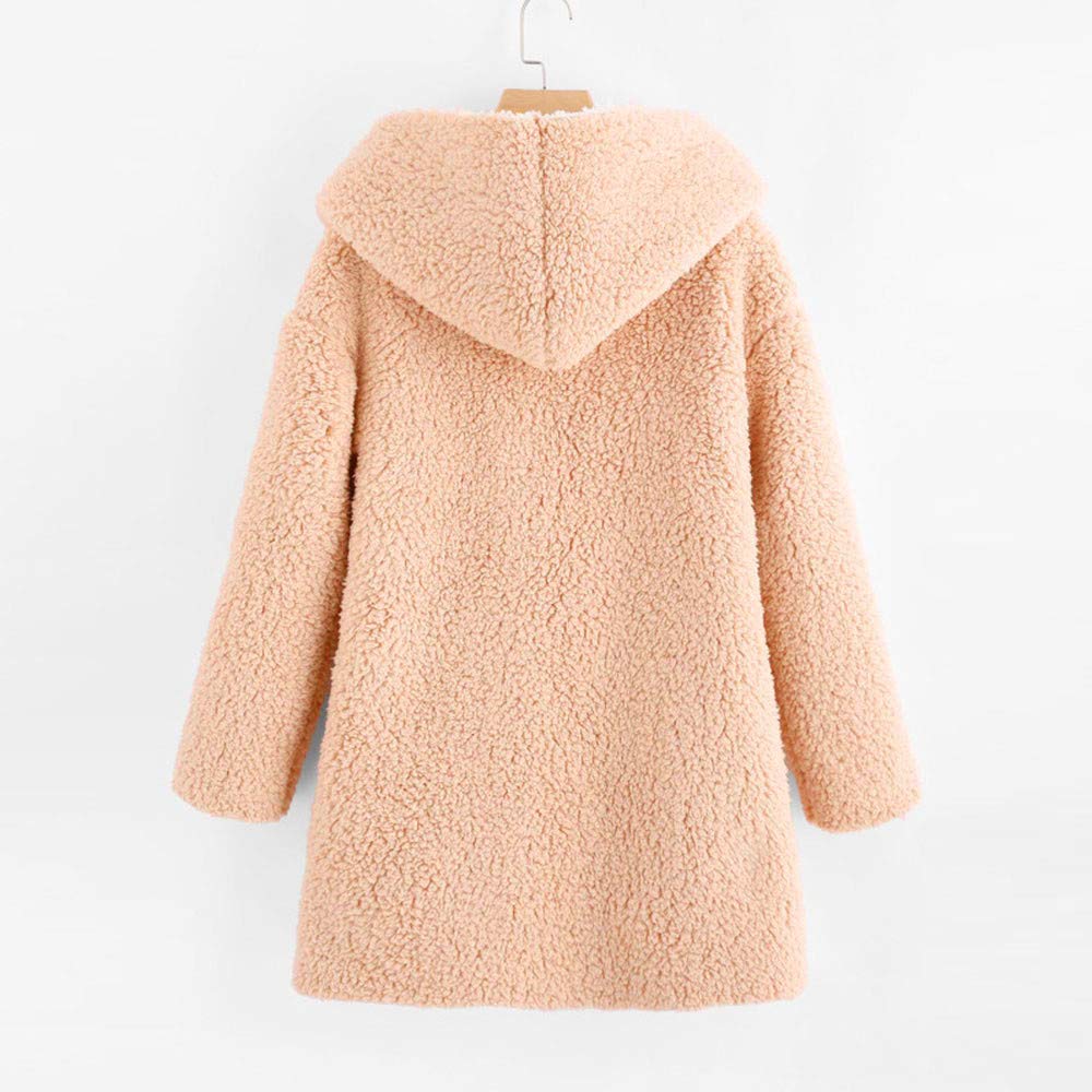 Women's Winter Plush Hoodie Coat with Pockets - Long Sleeve Casual Jacket with Curved Hem for Outdoor Activities, Travel & Daily Wear