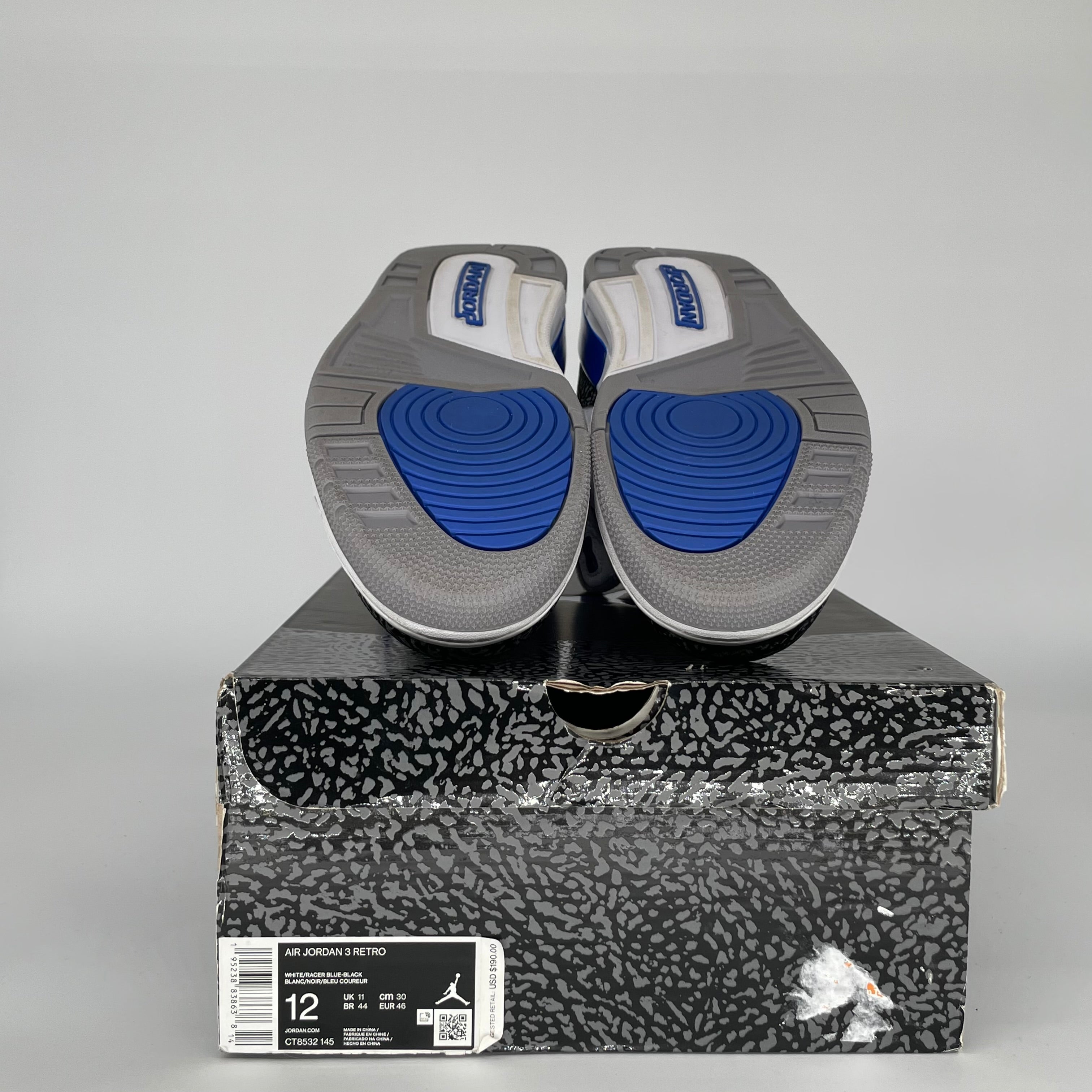 AIR JORDAN 3 RACER BLUE Men's Basketball Shoes Size 12 - Retro Style Sneakers for Running, Training & Casual Wear (CT8532-145)