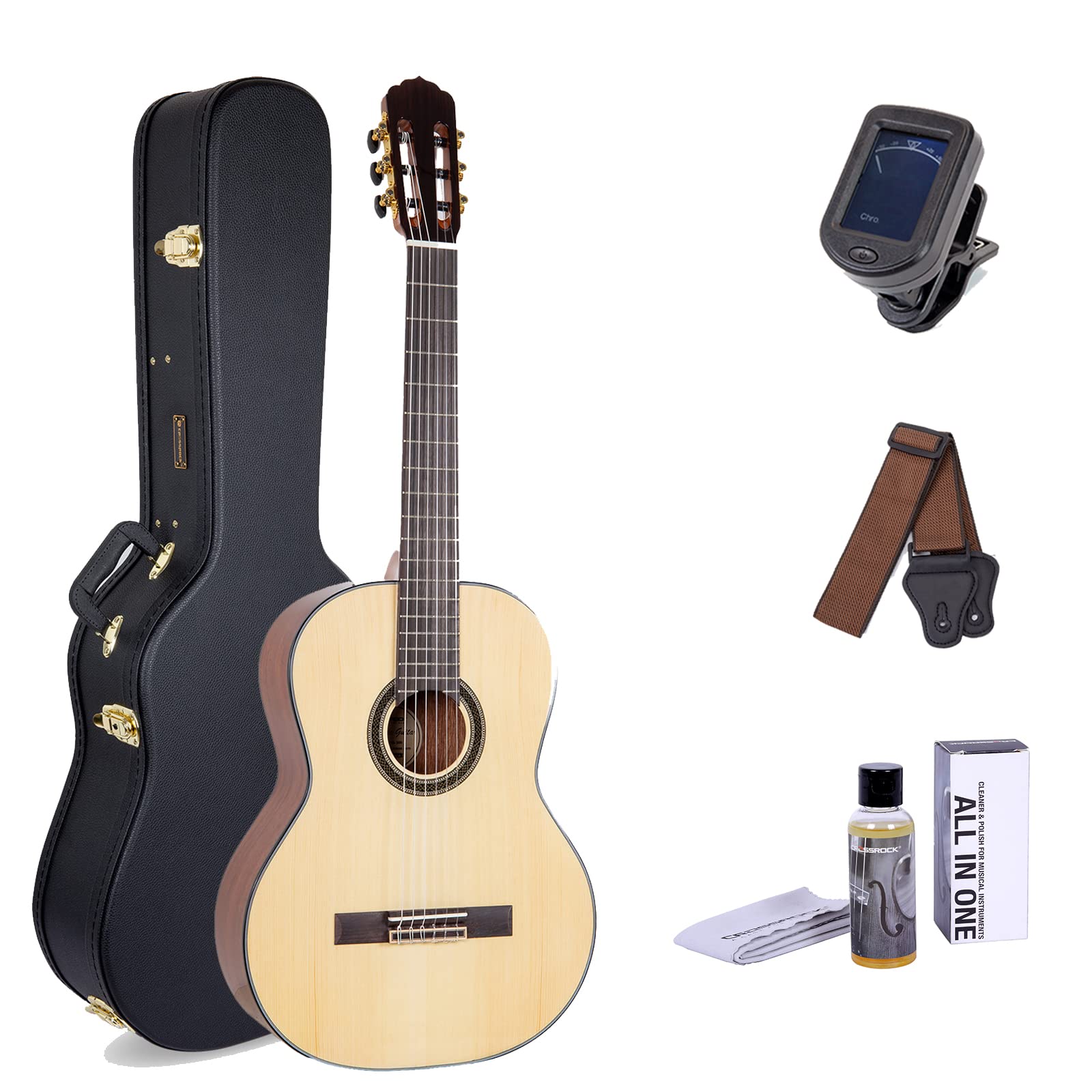 Crossrock Student Classical Guitar Bundle - 4/4 Full Size 39