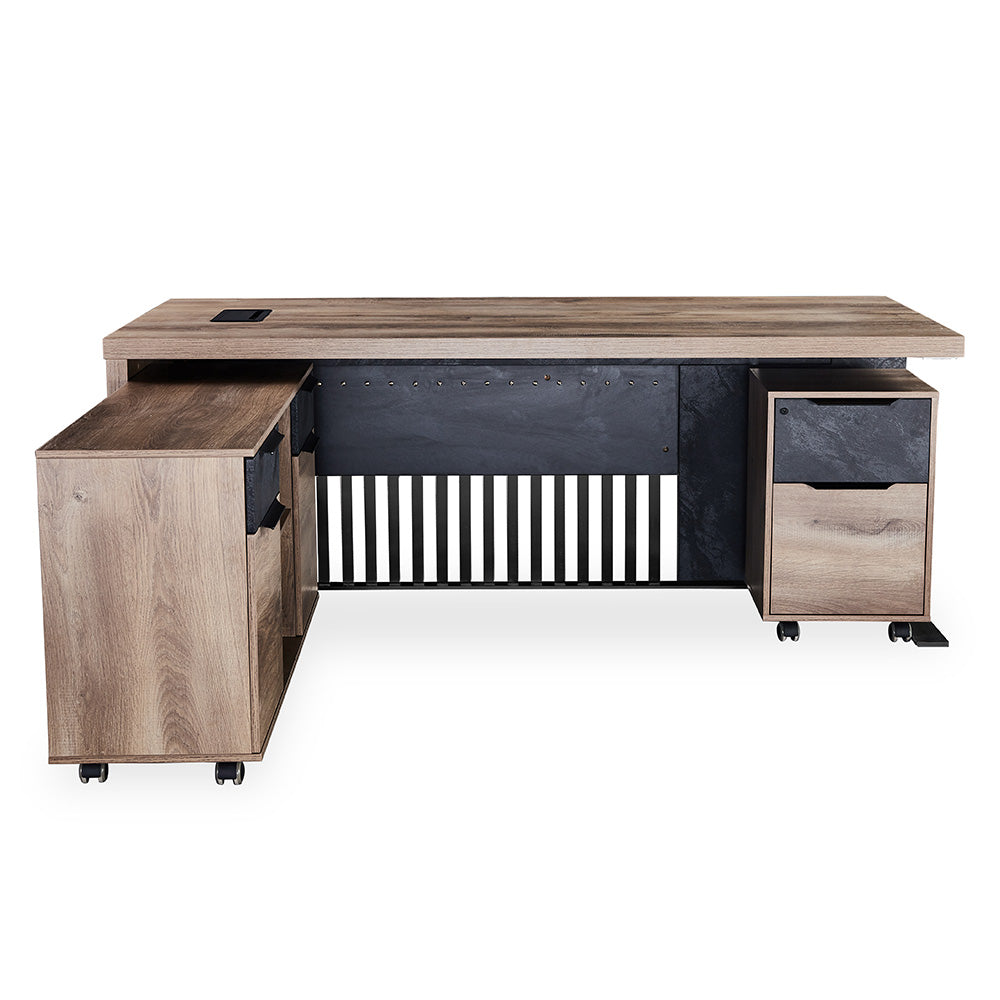 AFTAN BLACK HAWK Limited Edition Executive Desk with Pedestal & Left Mobile Return - 180cm Warm Oak & Black Finish - Premium Office Furniture for Home & Business Workspaces