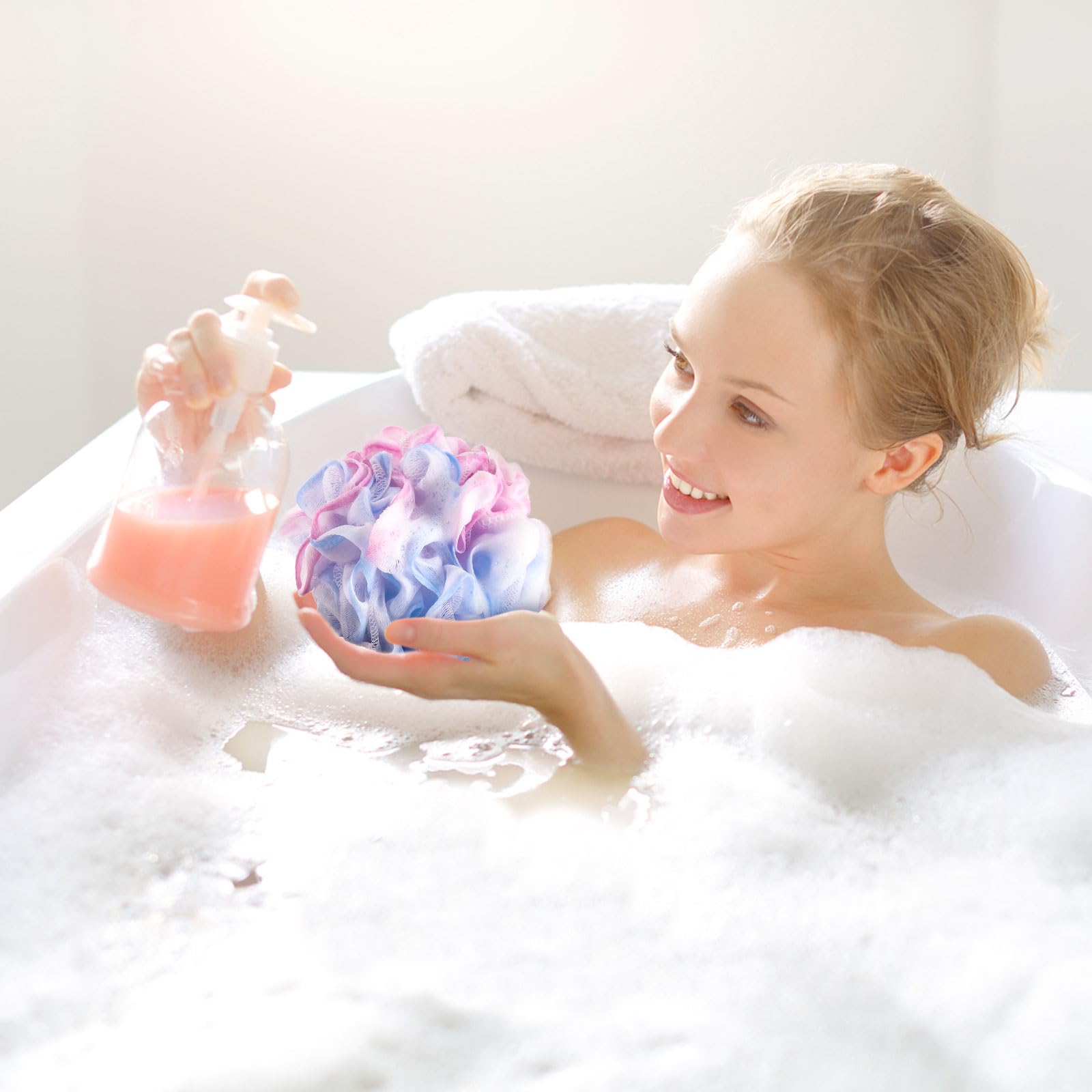 BTYMS 60g Loofah Sponge Bath Pouf Set of 4 - Exfoliating Body Scrubber for Shower, Washing & Skin Care - Soft & Durable Bath Puffs for Women & Men, Perfect for Exfoliation & Deep Cleansing