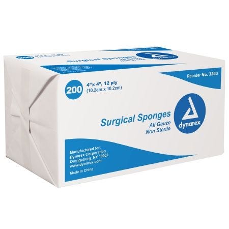 Dynarex 3243 Sterile Gauze Sponges - Case of 2000 (4x4 Inch) | Premium Wound Dressing for First Aid, Medical & Emergency Kits