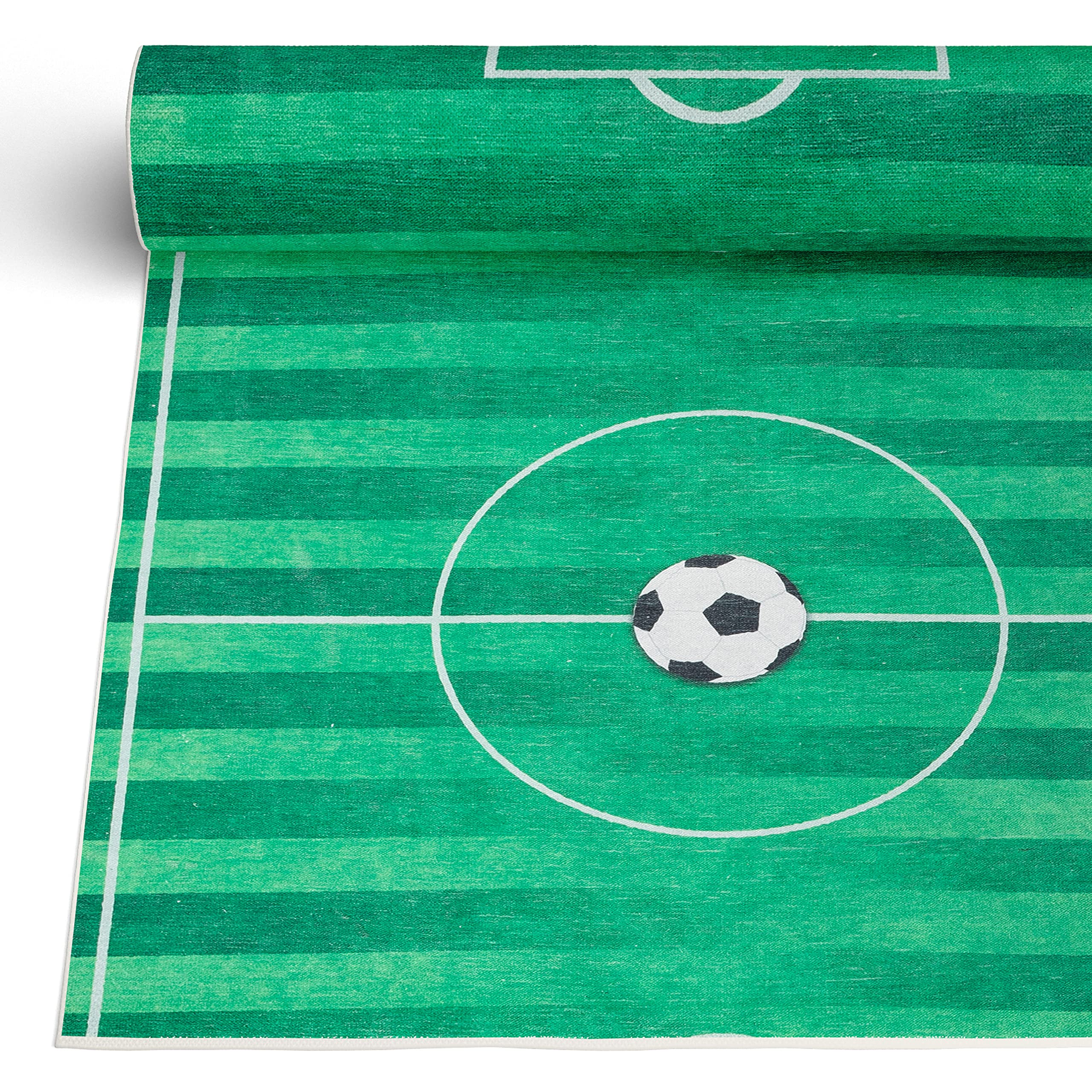 Well Woven Soccer Field Rug Playmat 6' x 9' - Apollo Kids Collection - Non-Slip Nursery Rug for Boys Room, Playroom & Game Room Decor - Perfect for Indoor Soccer Practice & Kids Play Area