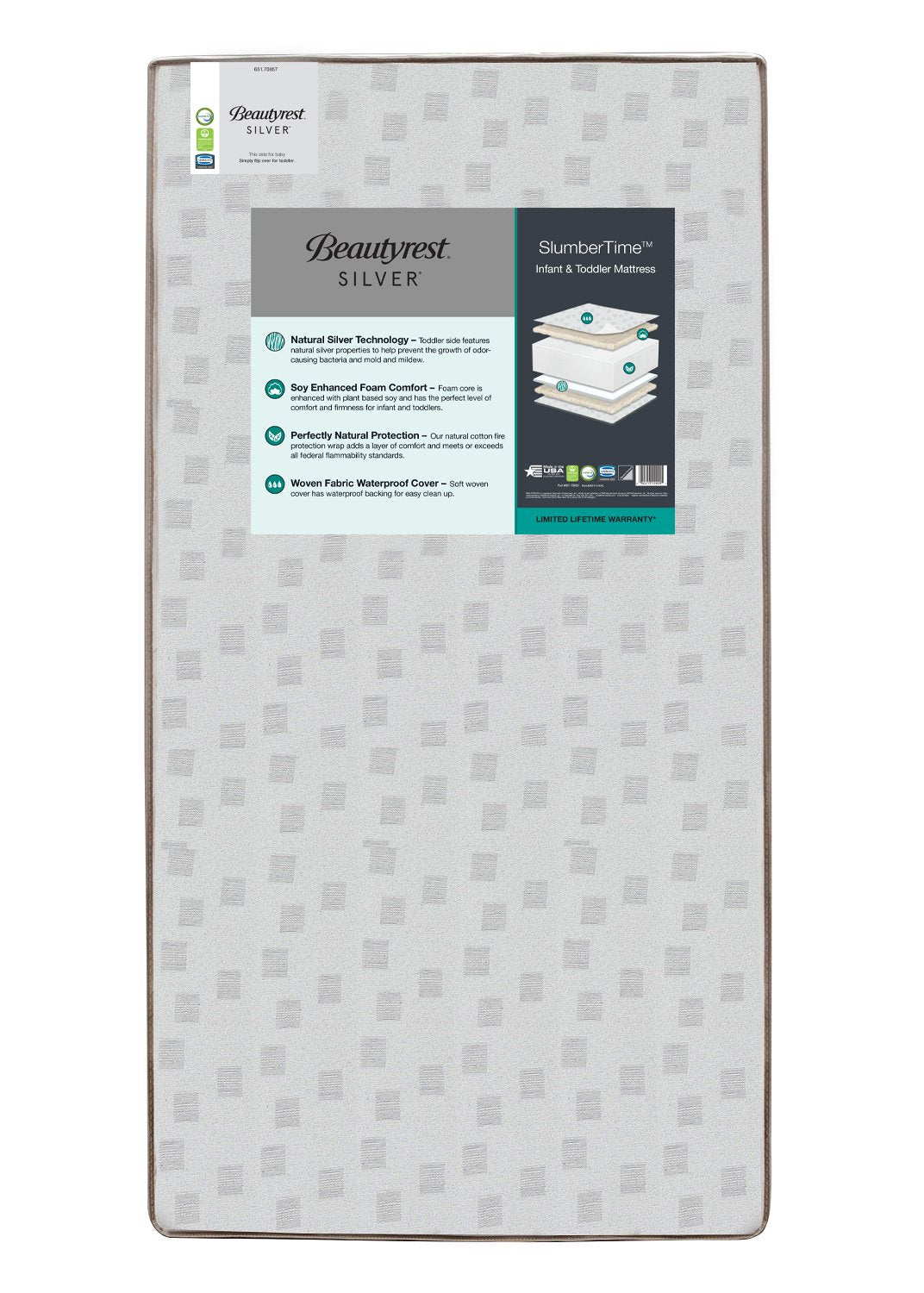 Beautyrest Silver Slumbertime Crib & Toddler Mattress - Breathable, Waterproof Baby Mattress for Safe Sleep | Perfect for Nursery, Daycare & Travel Cribs