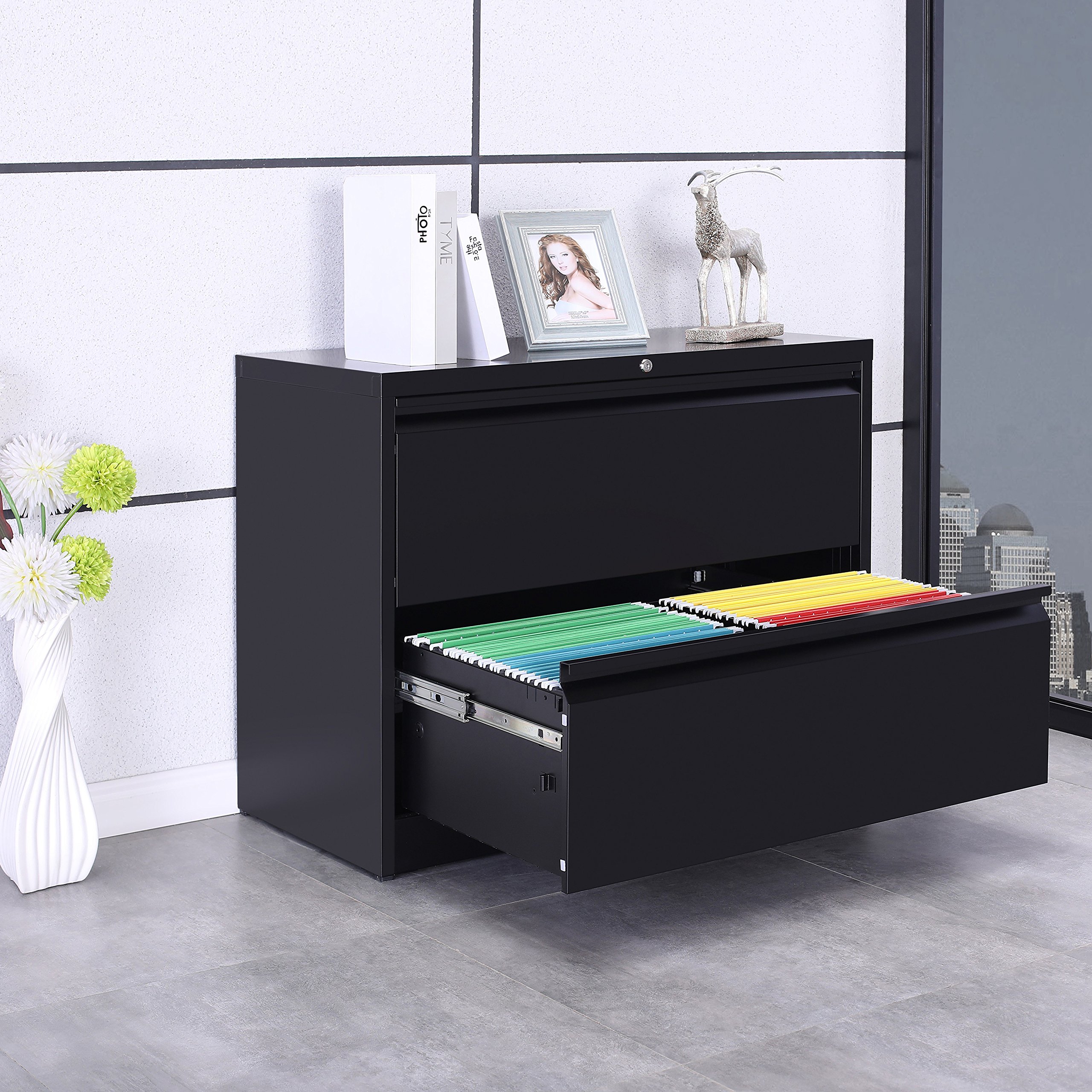 Heavy Duty 2-Drawer Lockable Metal Lateral File Cabinet for Home Office - Secure Document Storage & Organization (Black) | Perfect for Home, Office & Business Use