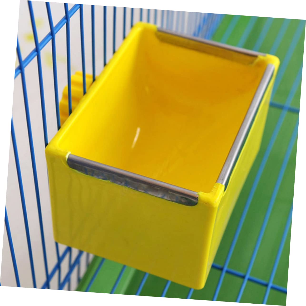 SUPVOX Square Hanging Rabbit Feeder Bowl - Removable Space-Saving Pet Food Dish for Cage - Perfect for Small Pets Like Rabbits, Guinea Pigs & Hamsters - Durable Yellow Plastic Design for Indoor/Outdoor Use